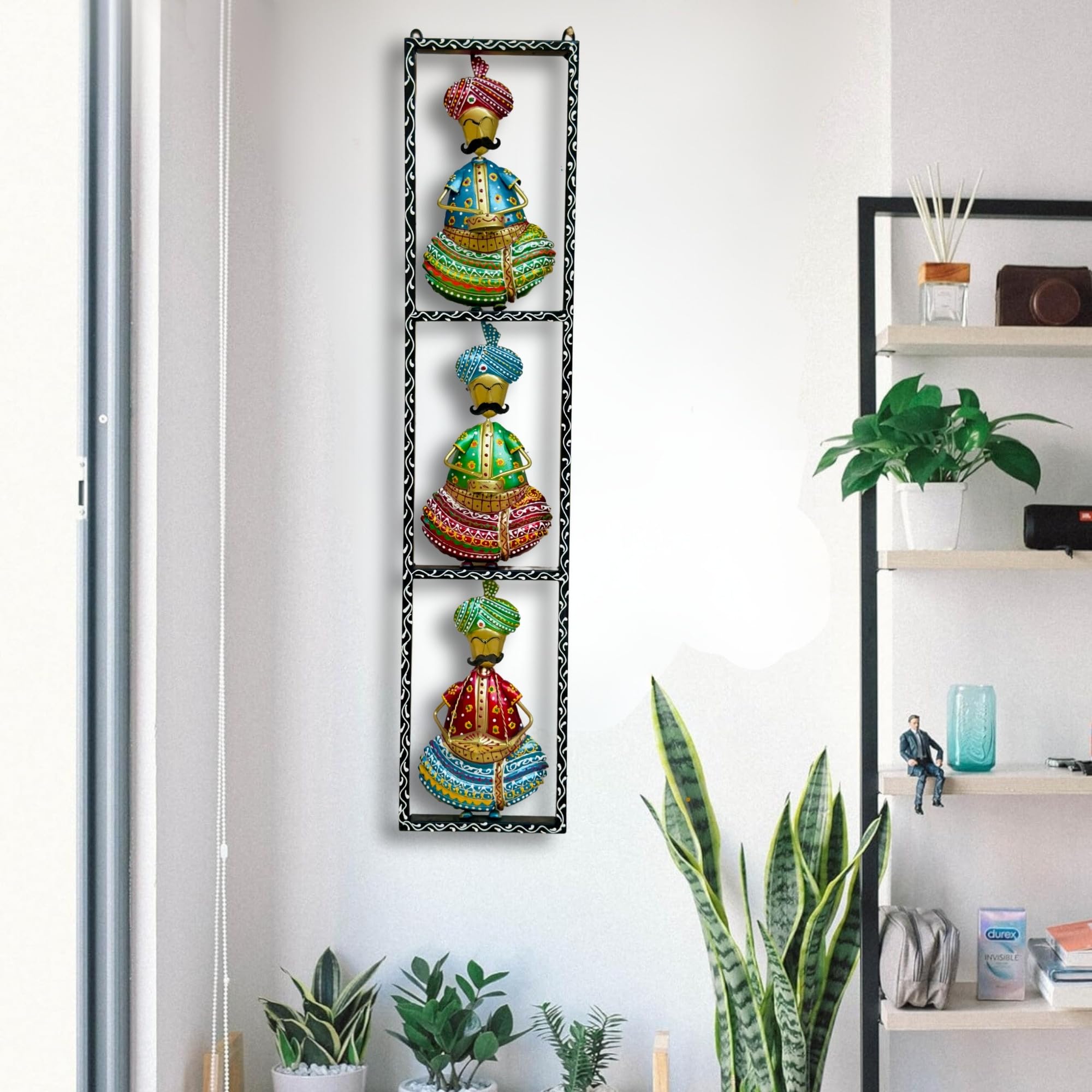 RSN Metal Wall Decor Rajasthani 3 moustache Musicians Wall Art/Wall Hanging For Living Room/Bedroom Size-38 x8 Inch