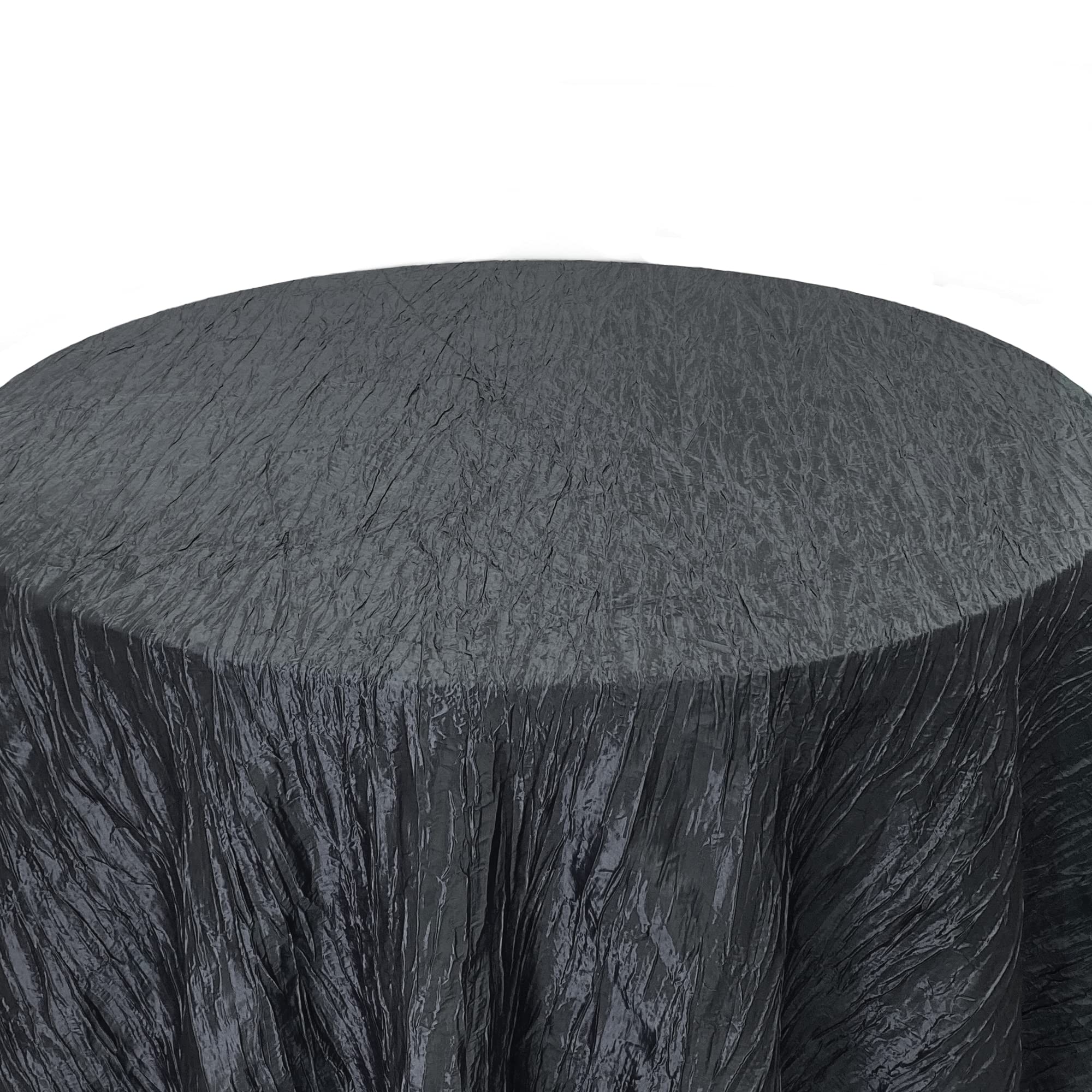 Your Chair Covers - 120 Inch Round Crinkle Taffeta Tablecloth - Black, Crushed Shiny Dining Table Cloth For Wedding Party Birthd