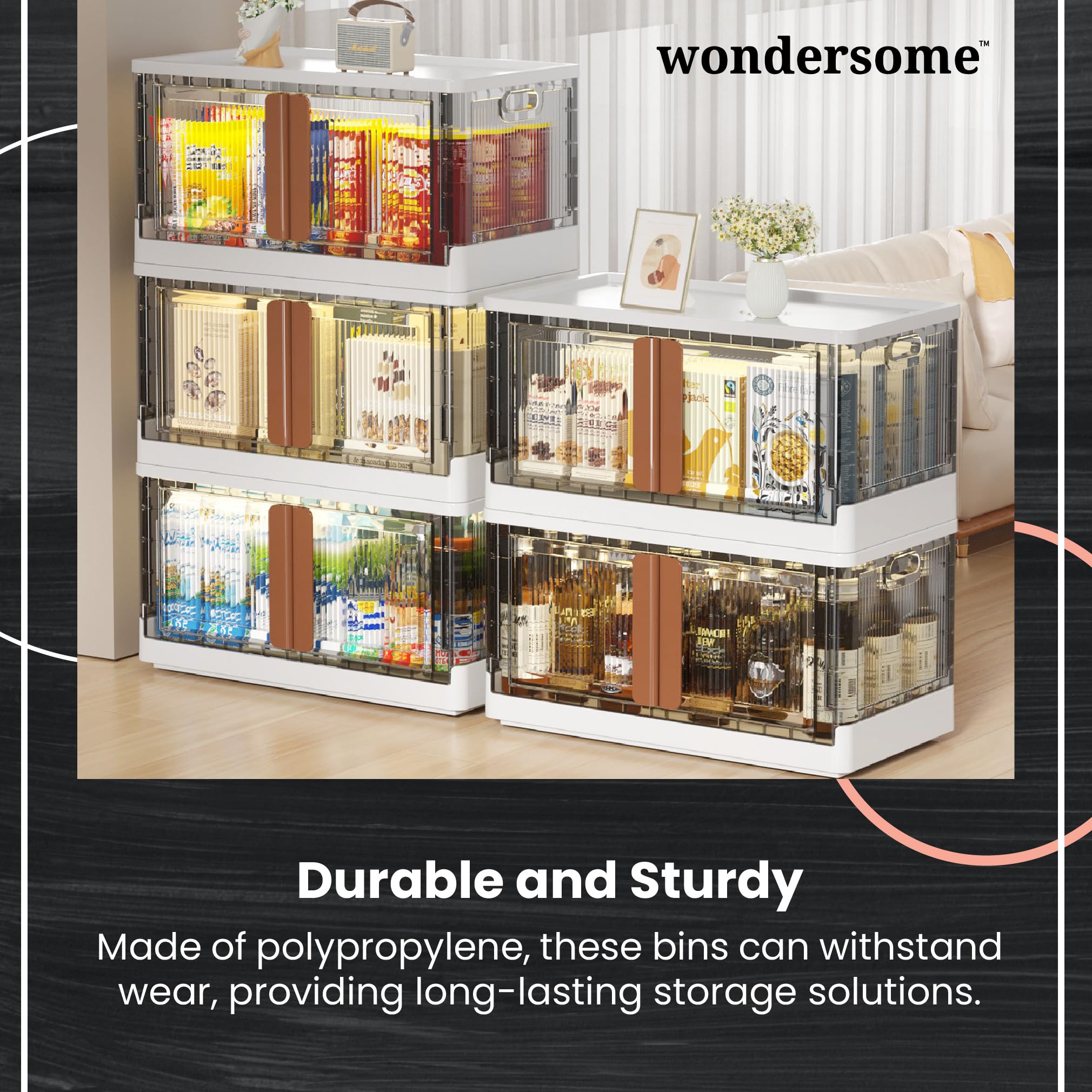 Wondersome Collapsible Storage Bins - 12-Pack Of Large 8.5-Gallon/33.8-Quart Stackable Wheeled Clothing, Shoe, Bedroom, Office O