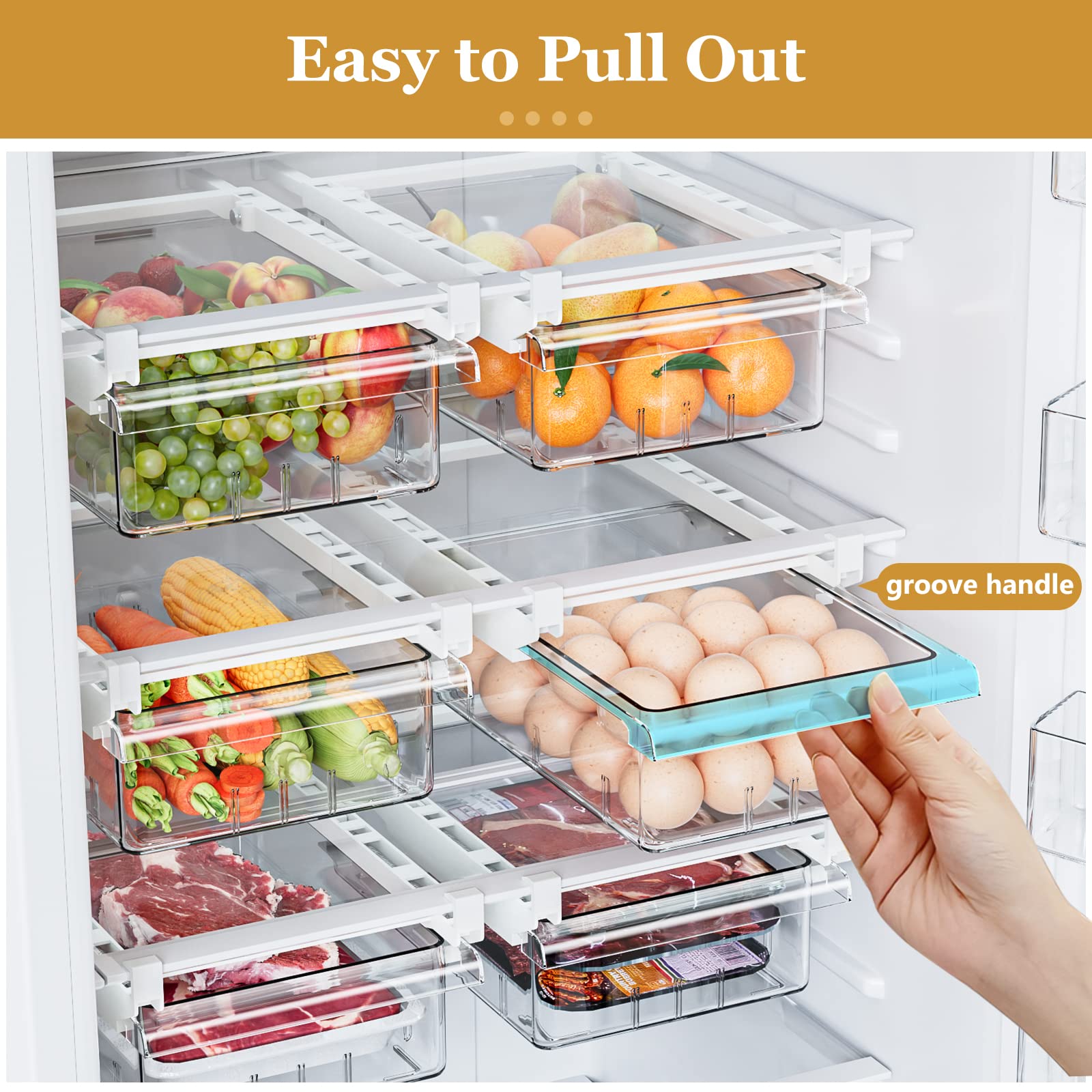 2 Pack Refrigerator Drawer Organizer, Pull Out Shelf Storage Transparent Organizer For Egg, Fruit, Vegetable, Seafood, Meat, Fit