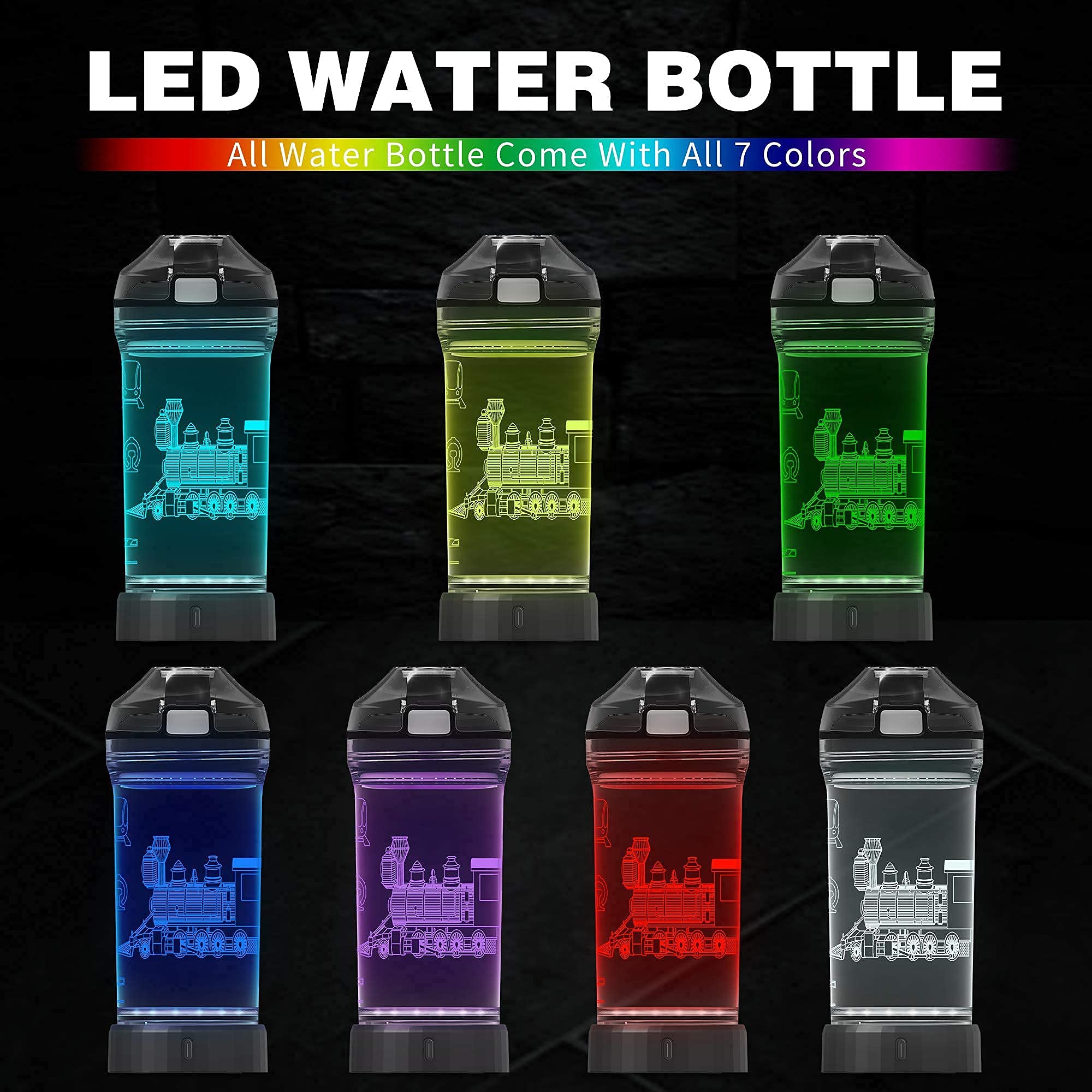 YuanDian Light Up Kids Water Bottle with 3D Train Design- 14 OZ Tritan BPA Free Eco-Friendly - Cool Drinking Cups Gift for School Kindergarten Boys and Girls Christmas Holiday