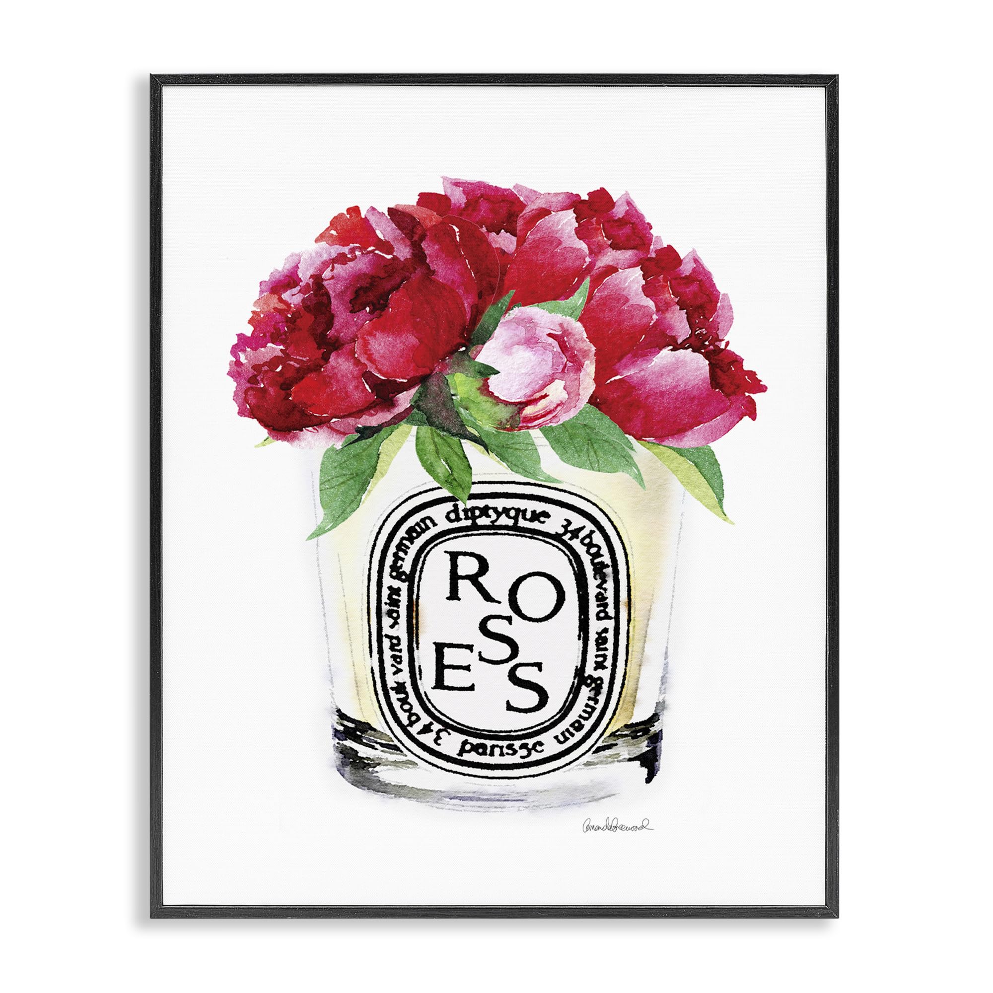 Stupell Industries Fashion Designer Rose Flower Glass Red Watercolor Framed Wall Art, Multi-Color