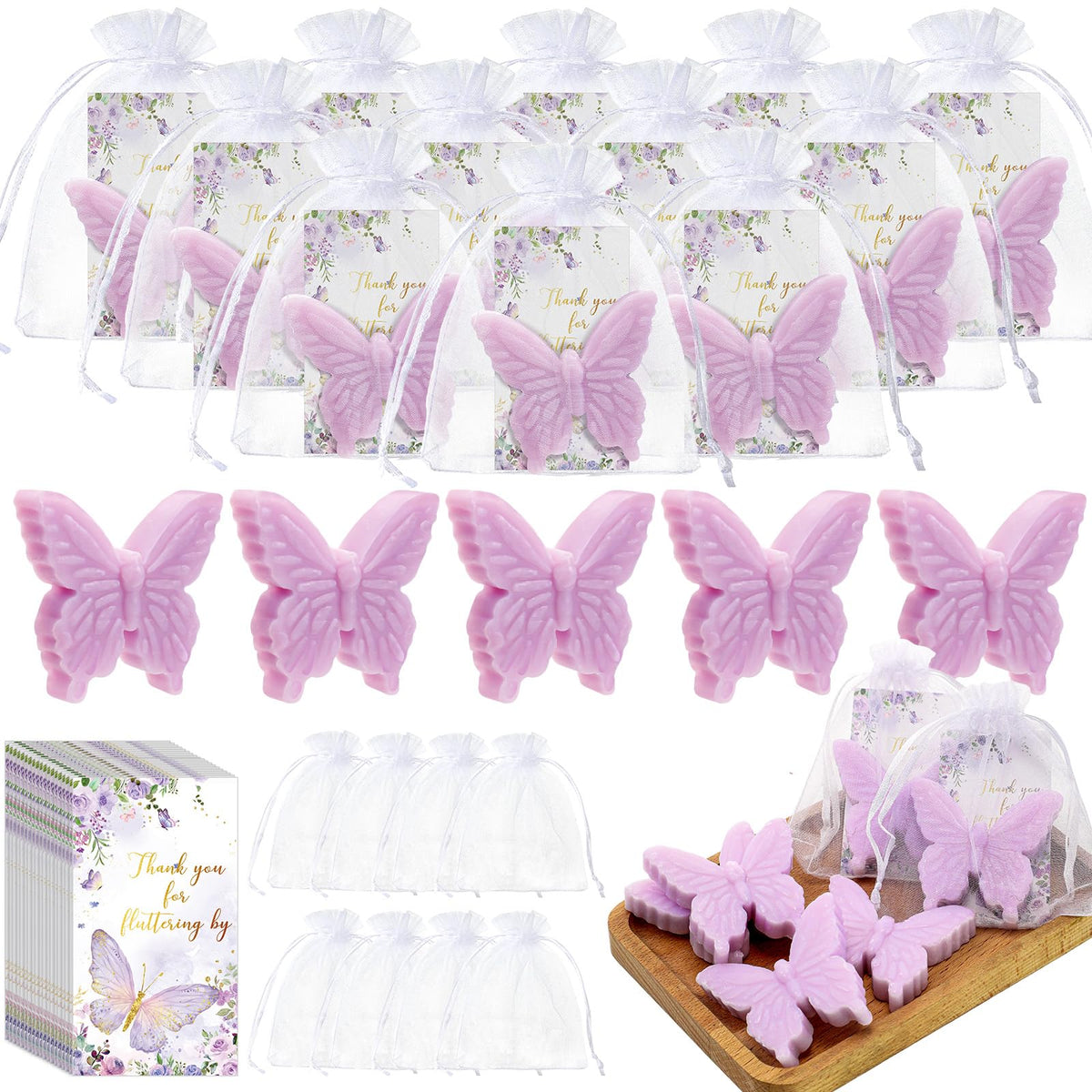Dunzy 50 Set Butterfly Theme Baby Shower Favors For Guests Butterfly Soap Favors With Thanks You Cards Gift Bags Gender Reveal B