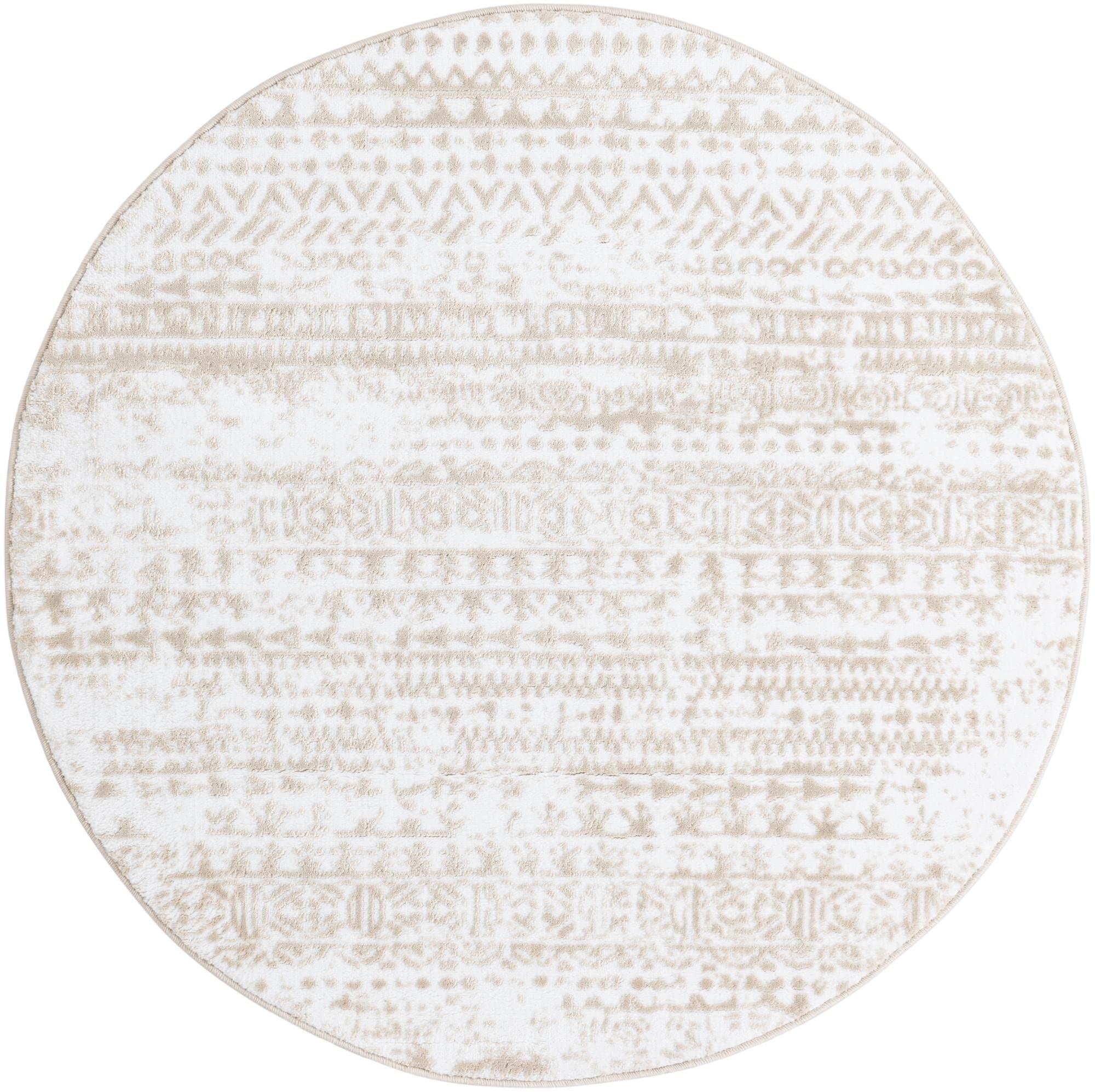 Rugscom Hermitage Collection Rug - 4 Ft Round Snow White Medium Rug Perfect For Kitchens, Dining Rooms