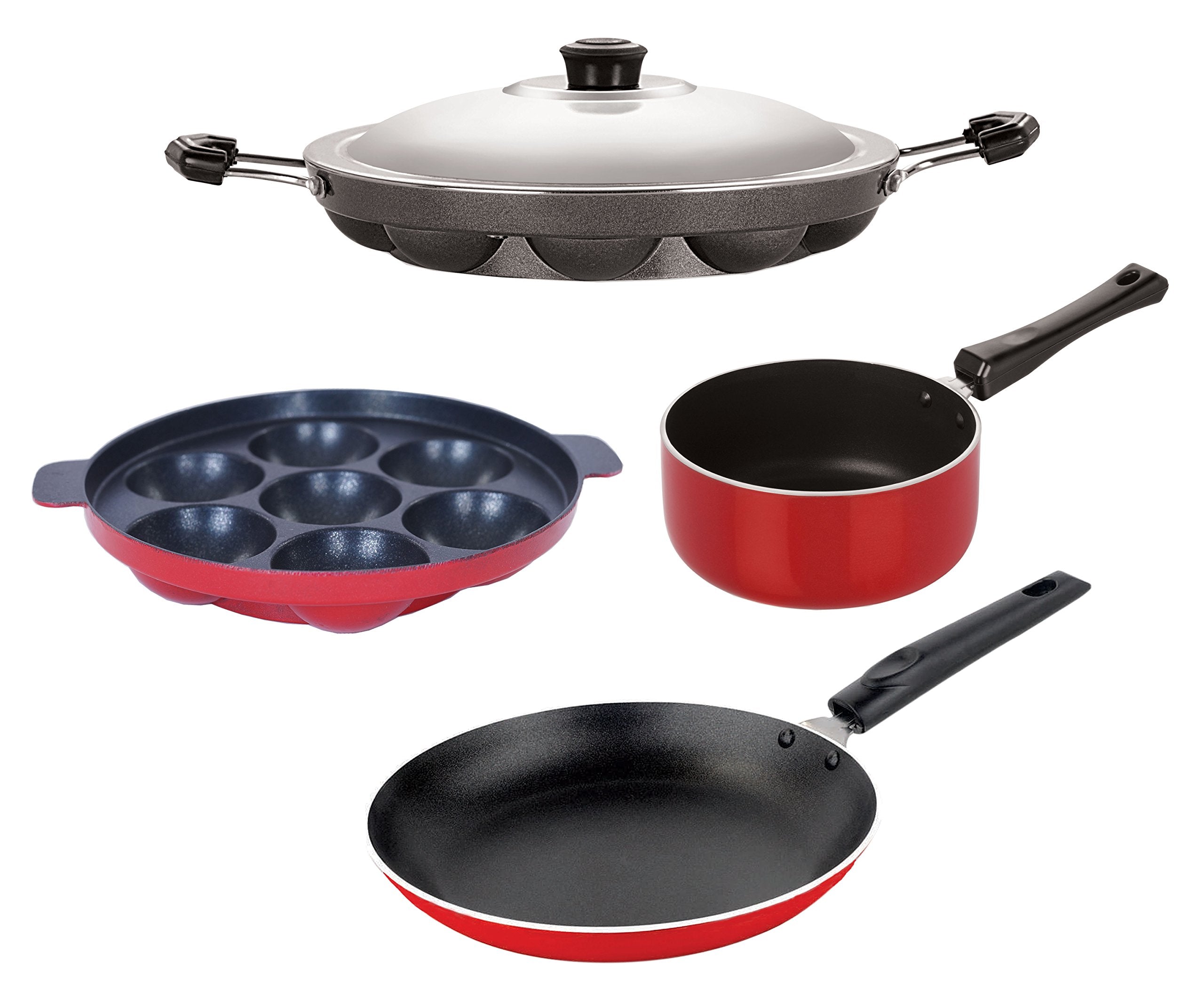 Nirlon Bpa Free NonStick Aluminium 4 Piece Kitchenware Essential Combo Set Offer With Steel Lid, Spm_Tp_Ap7_Ap12