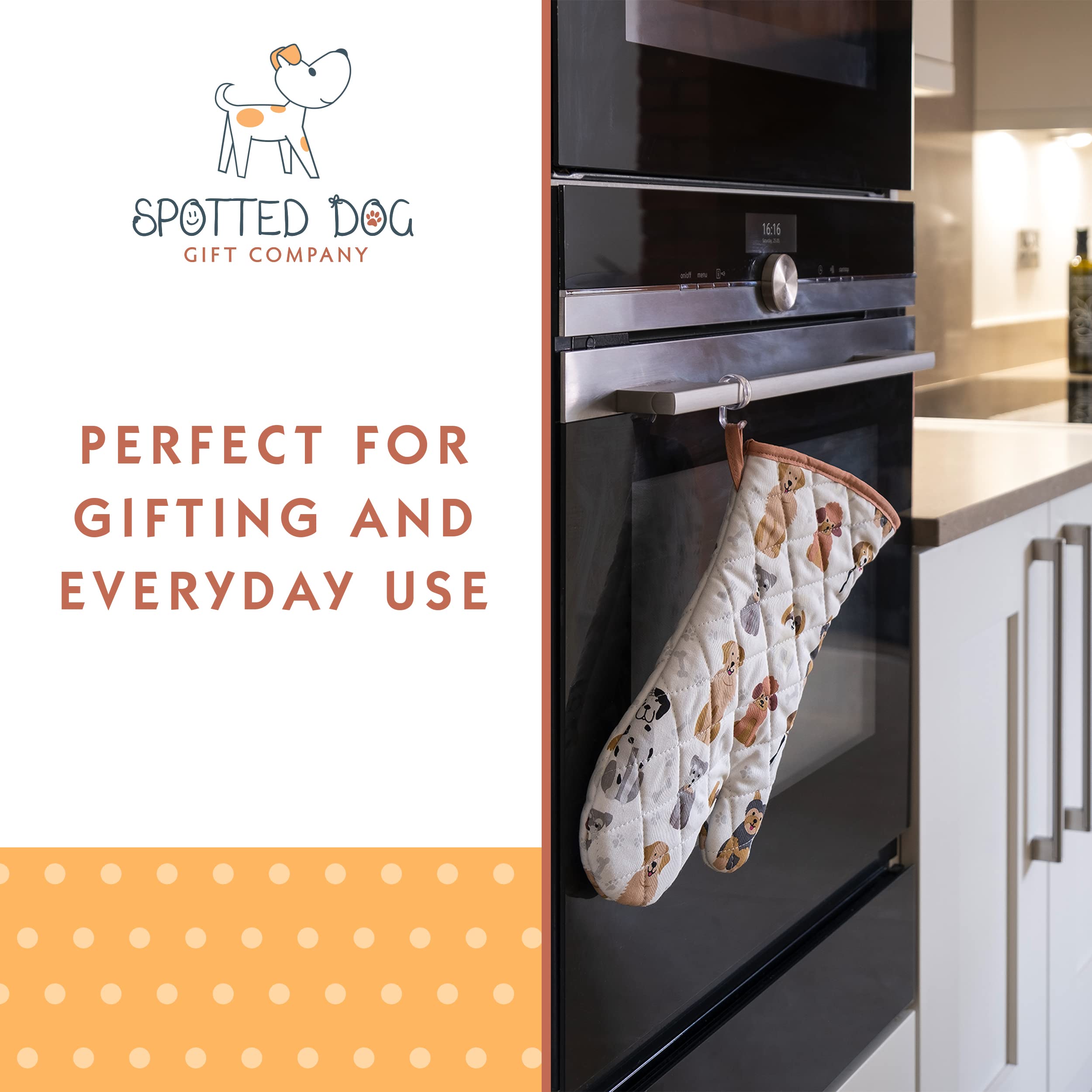 Spotted Dog Gift Company Dog Oven Mitts, Heat Resistant Oven Gloves Set 2 Cute Happy Dogs Themed 100% Cotton Kitchen Accessories