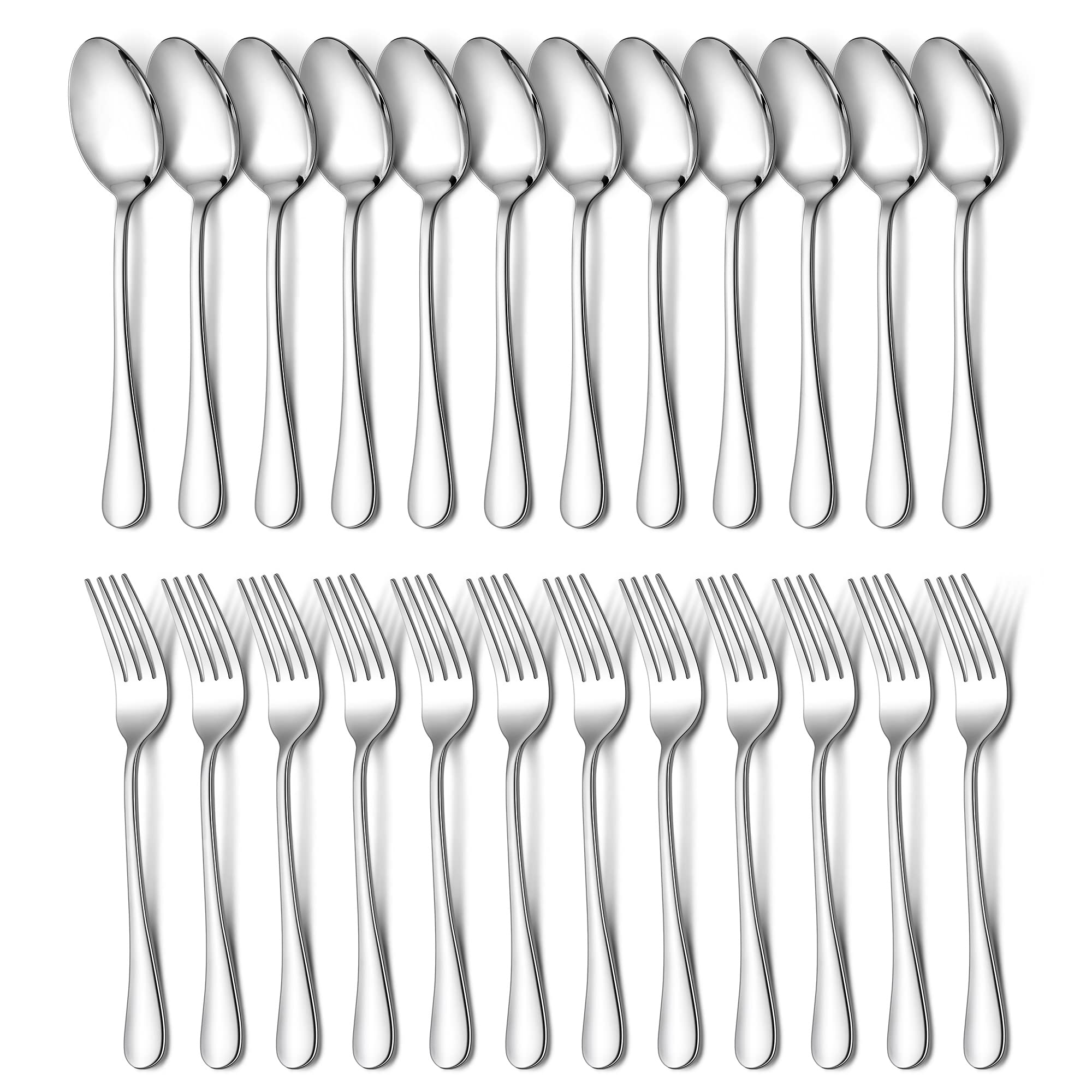 E-Far 24-Piece Dinner Forks And Spoons, Stainless Steel Silverware Flatware Eating Utensils Set For Home Kitchen Restaurant, Foo