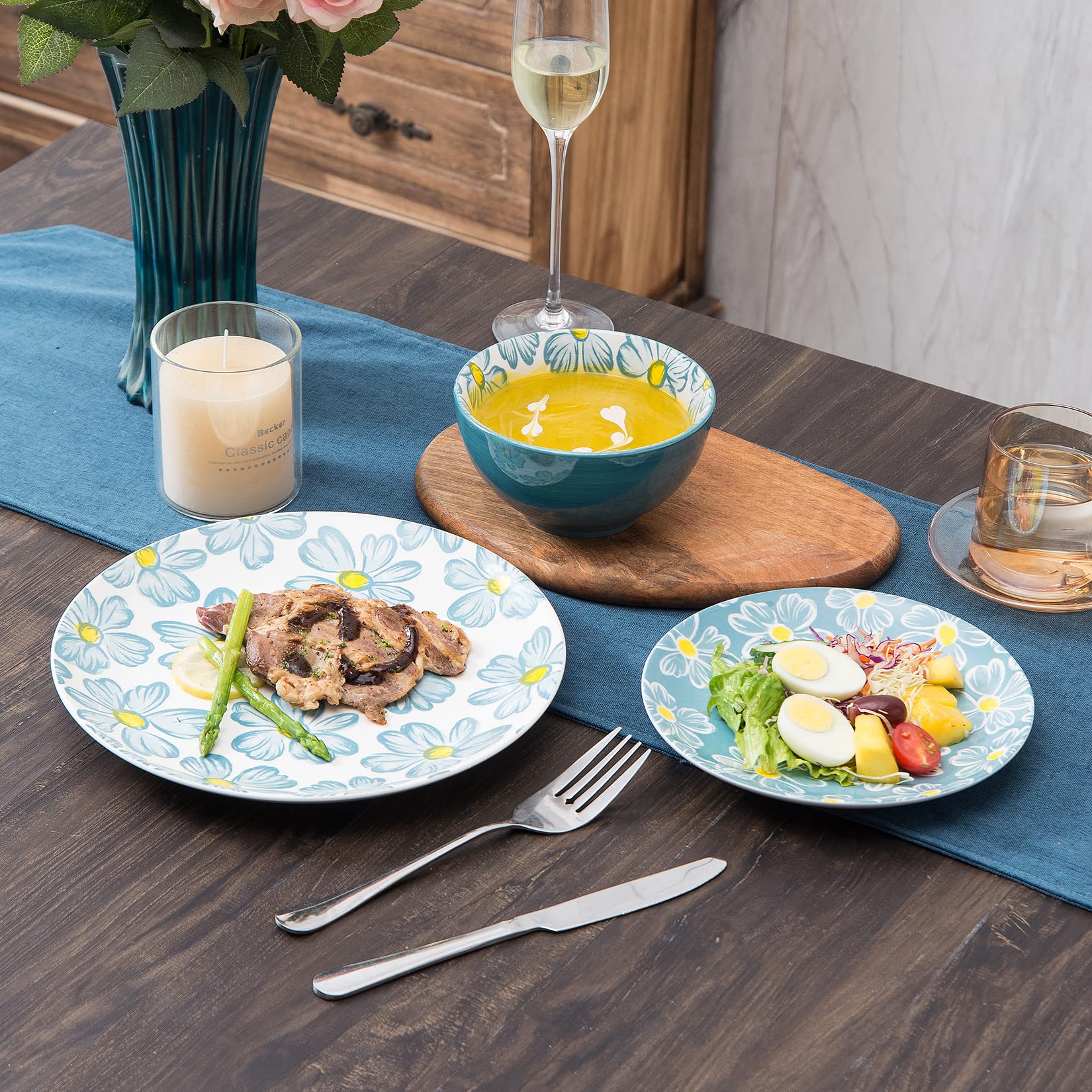 SAGOSKAT 12-pieces Dinnerware Set Ceramic Dish Set Plates Sets Service for 4, Bowl Sets, Stoneware Dinnerware Sets, 12pcs Plate