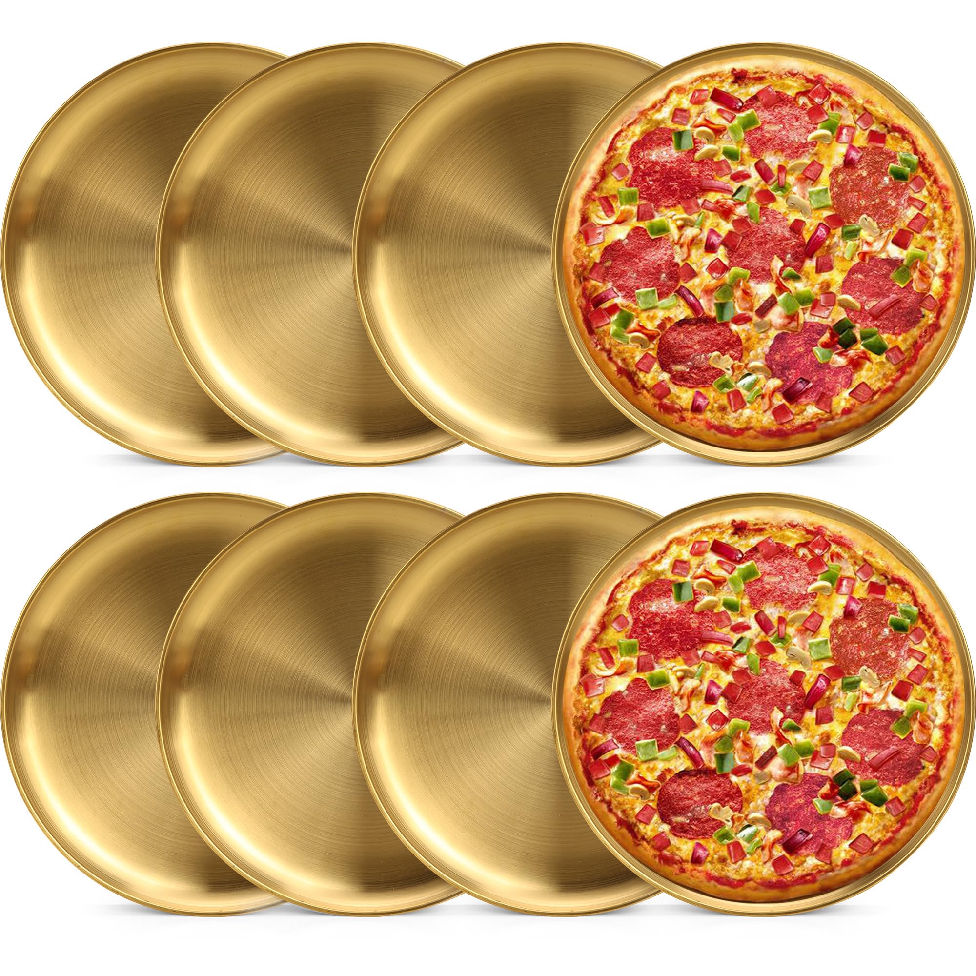 YEUIKERR 8 Pack 12 inch Gold Pizza Pans Bulk, Stainless Steel Pizza Pan