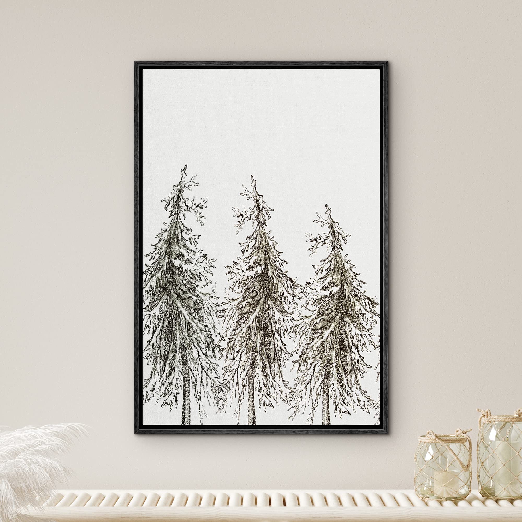 SIGNWIN Framed Canvas Wall Art Tall Trees Geometric Patterns Digital Art Modern Art Contemporary Relax/Calm Black and White for Living Room  Bedroom  Office - 16''x24'' Black