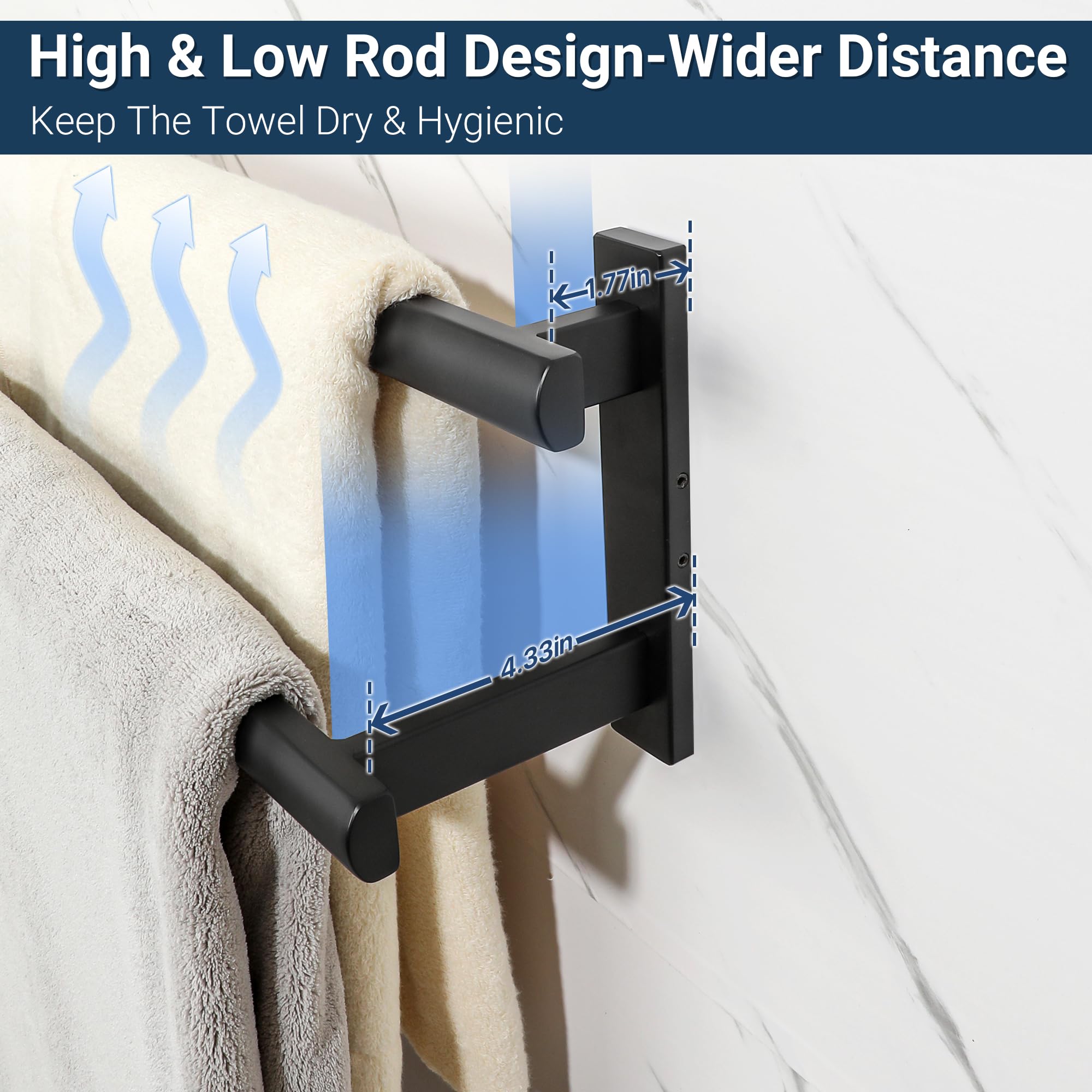 Sayayo Double Towel Bar For Bathroom, 24 Inch Matte Black Bath Towel Rack Towel Holder Wall Mounted, Sus304 Stainless Steel