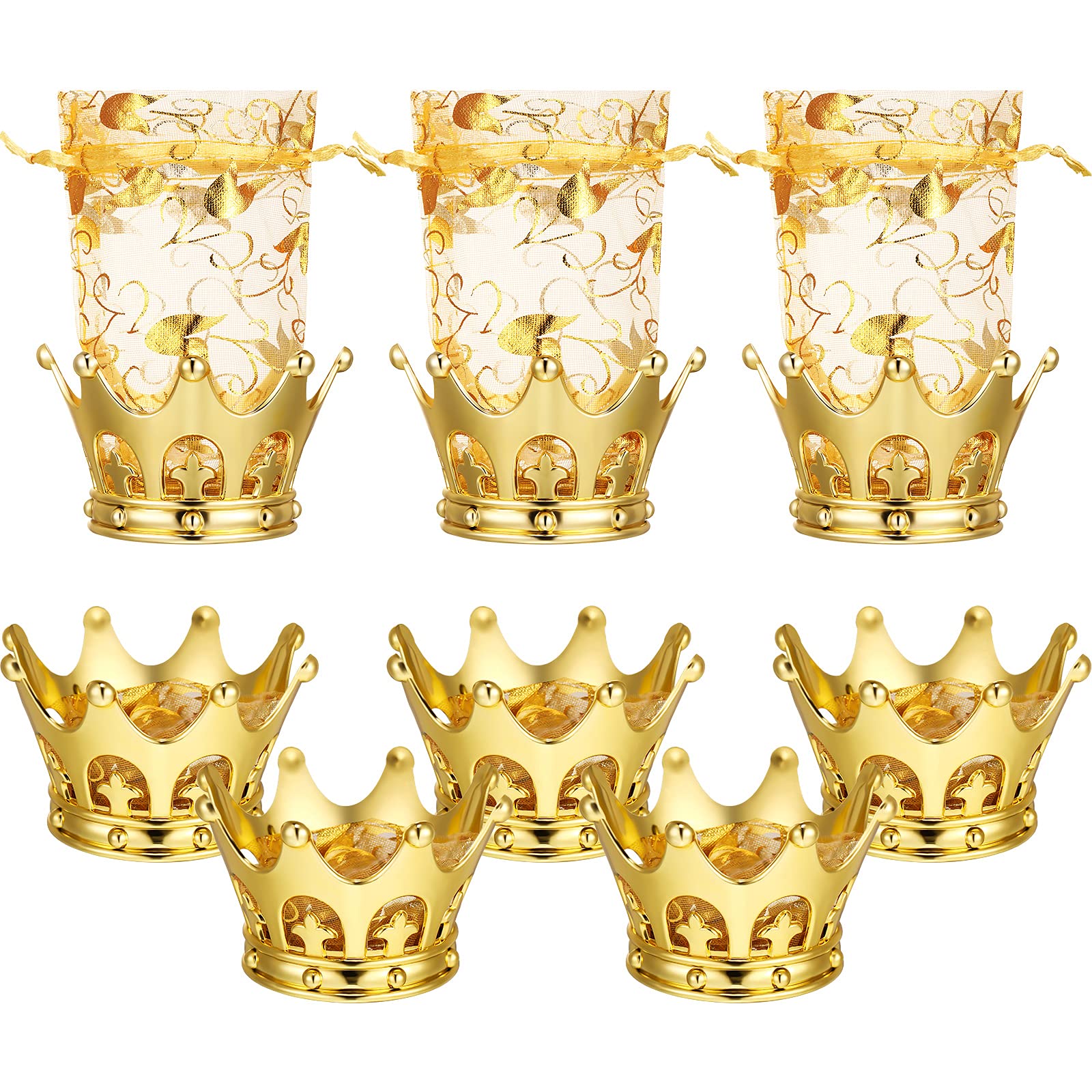 Gold Fillable Crown Goblet With Pouch For Candy Chocolate Cake Dessert Storage (8 Pieces)