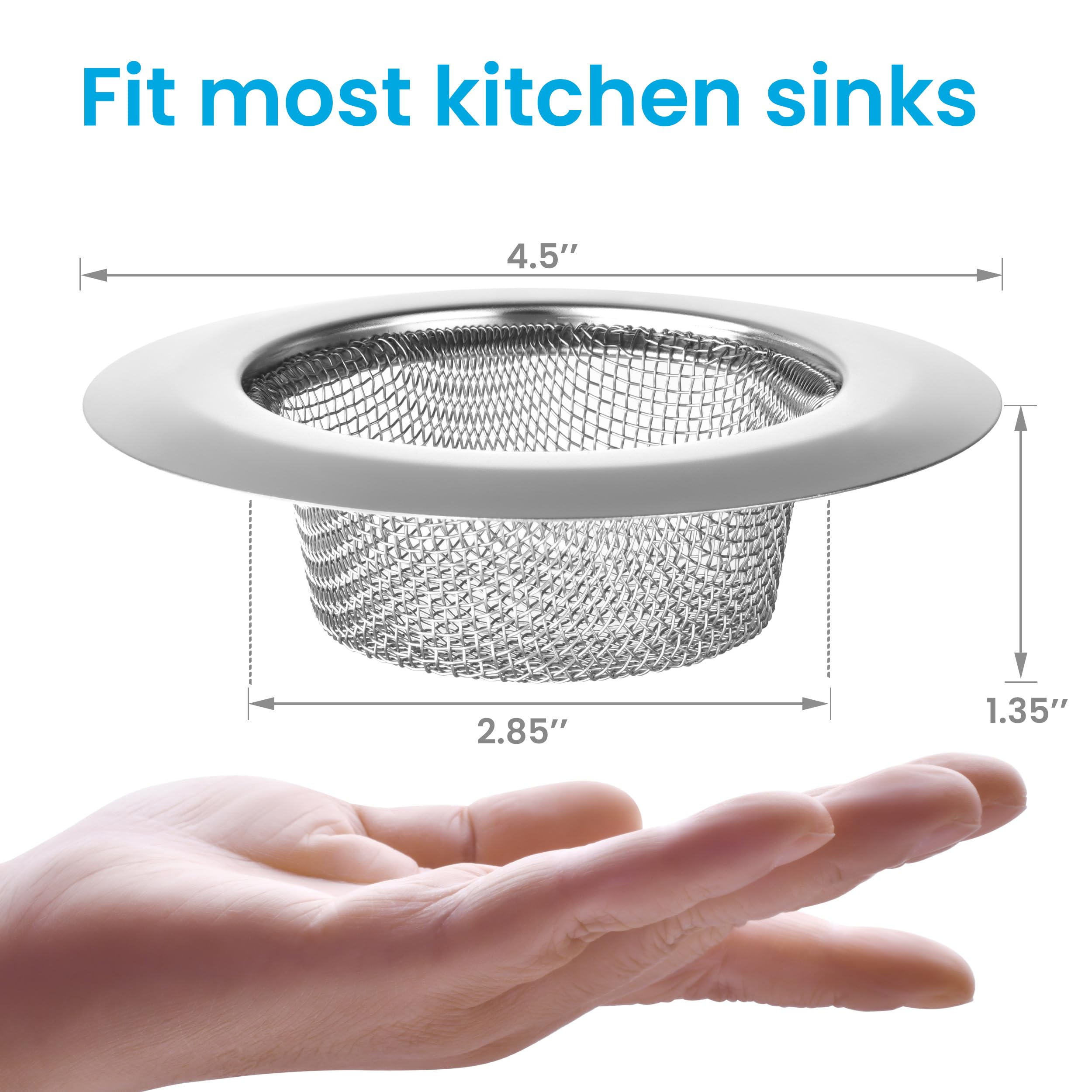 2 PCS Stainless Steel Sink Strainer 4.5'' Diameter  Mesh Metal Drain Strainer  Fine Mesh Kitchen Sink Strainer  Hair Basket Drain - Fits Most Kitchen Sink  Bathroom Bathtub  Shower Drains