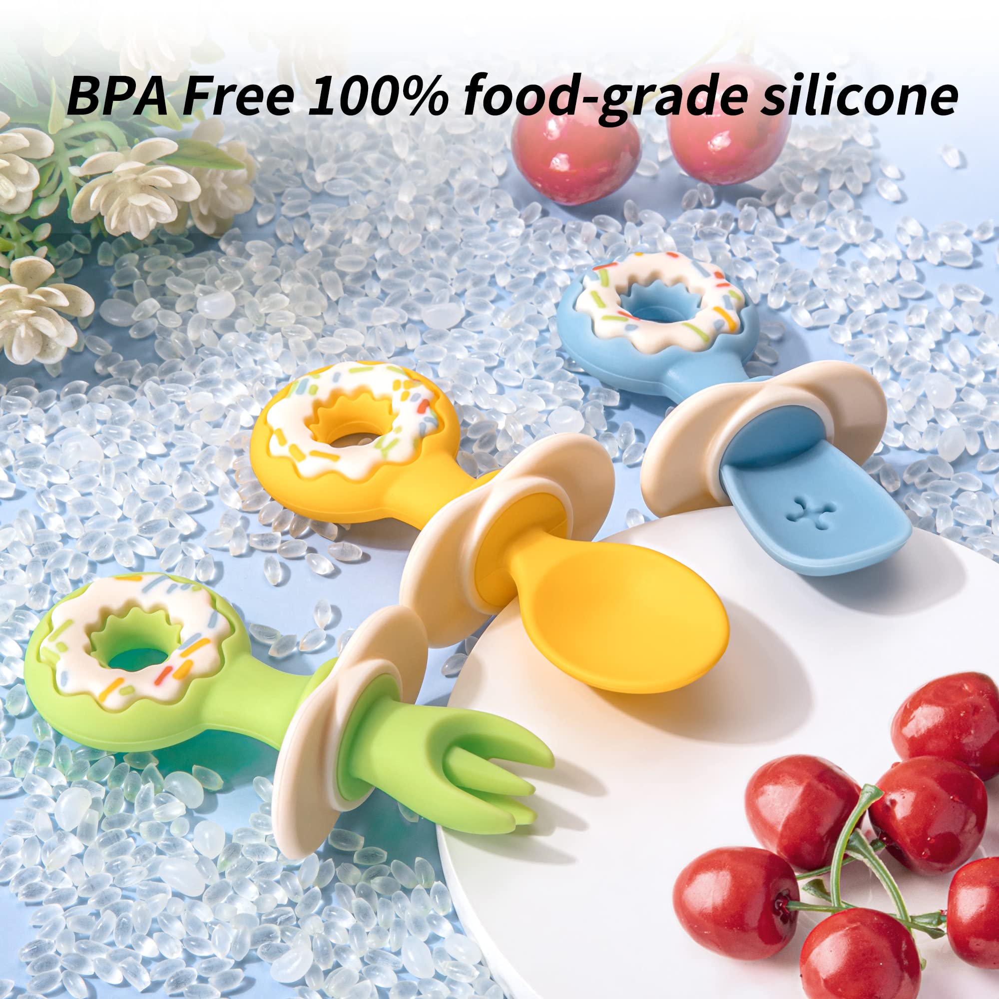 Toddler Utensils Set-Yeivzwba Baby Fork and Spoon Set, Baby Feeding Supplies,100% Food Grade Silicone Baby Utensils Feeding Set,