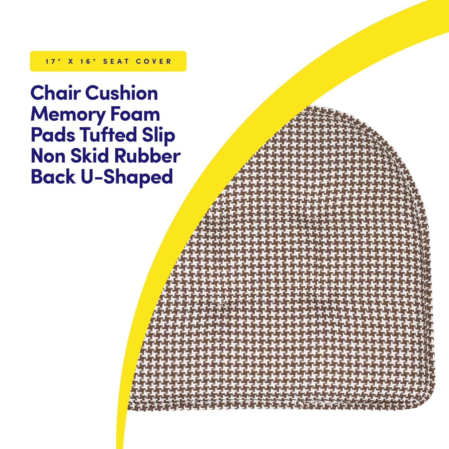 Sweet Home Collection Chair Cushion Memory Foam Pads Tufted Slip Non Skid Rubber Back U-Shaped 17 x 16 Seat Cover, 6 Pack, Hound
