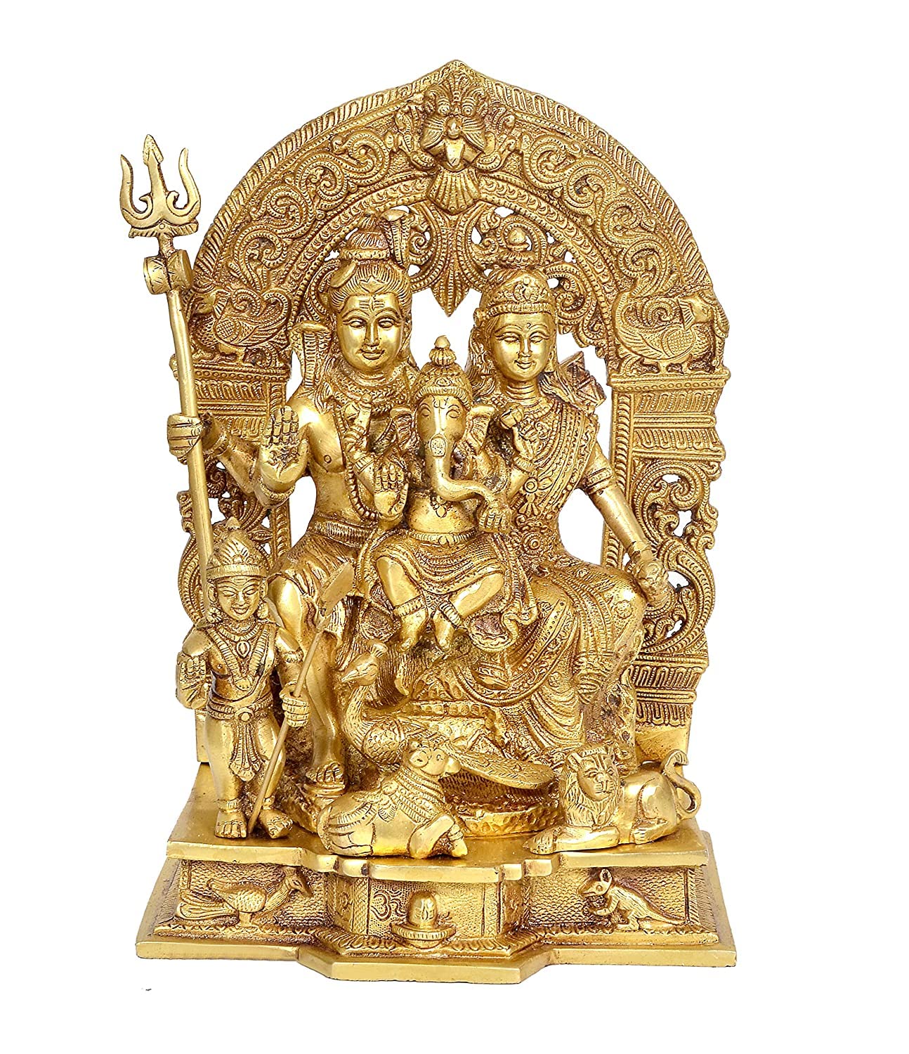 Aona Shiv Parivar Brass Action Pooja Idol/Brass Made Shiv Parivar/Shiv Parvati Ganesh Idol For Good Luck, Success And Prosperity