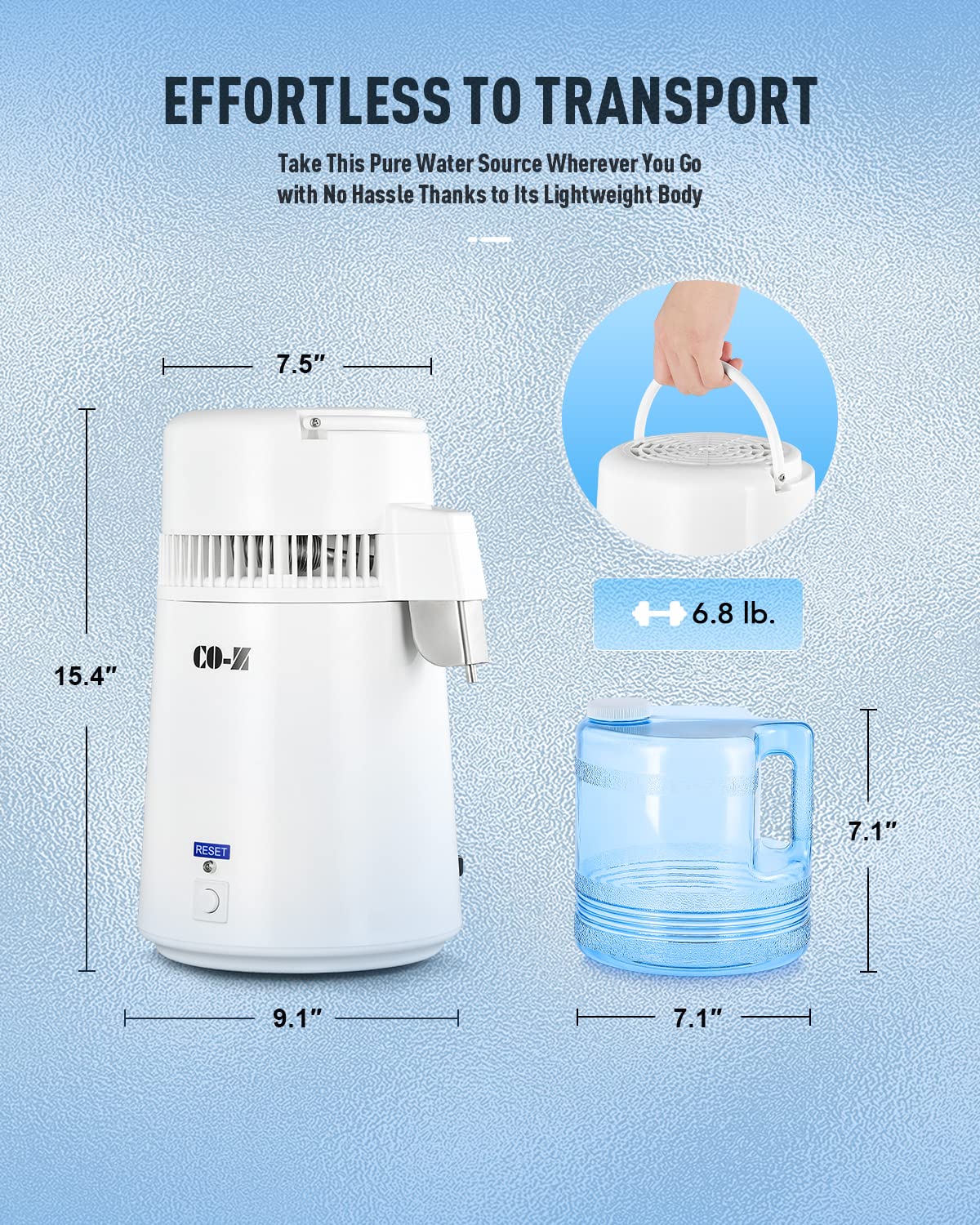 Co-Z 1.1 Gallon Water Distiller, 750W Countertop Home Office Countertop Distiller Water Making Machine, 4L Distilled Clean Water
