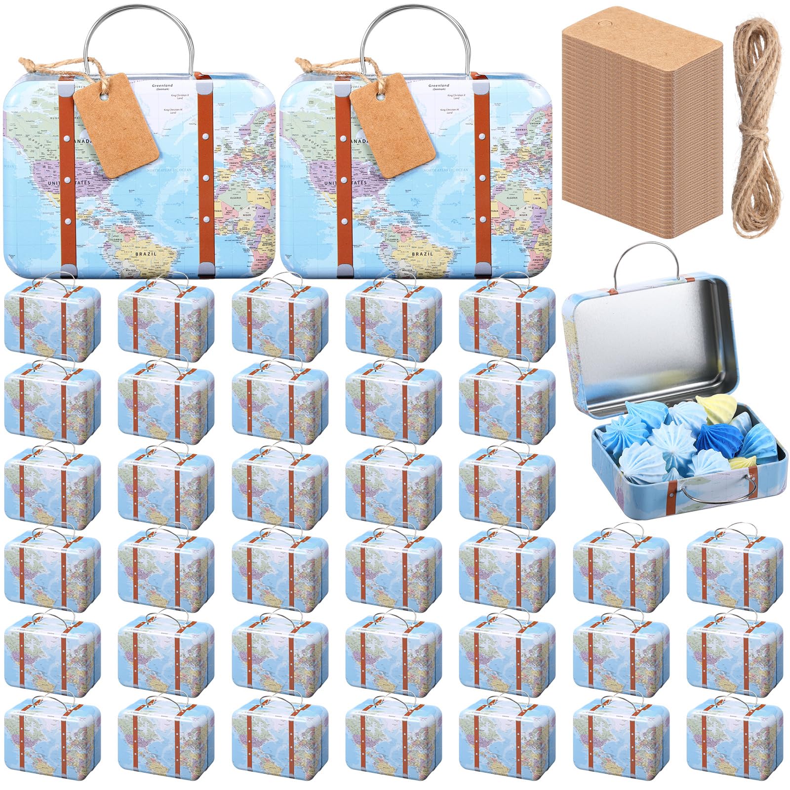 24 Pieces Mini Suitcase Boxes, Tin Plate Candy Party Favor Gift, Small Suitcase Box for Party Wedding Travel Bride Shower Decora