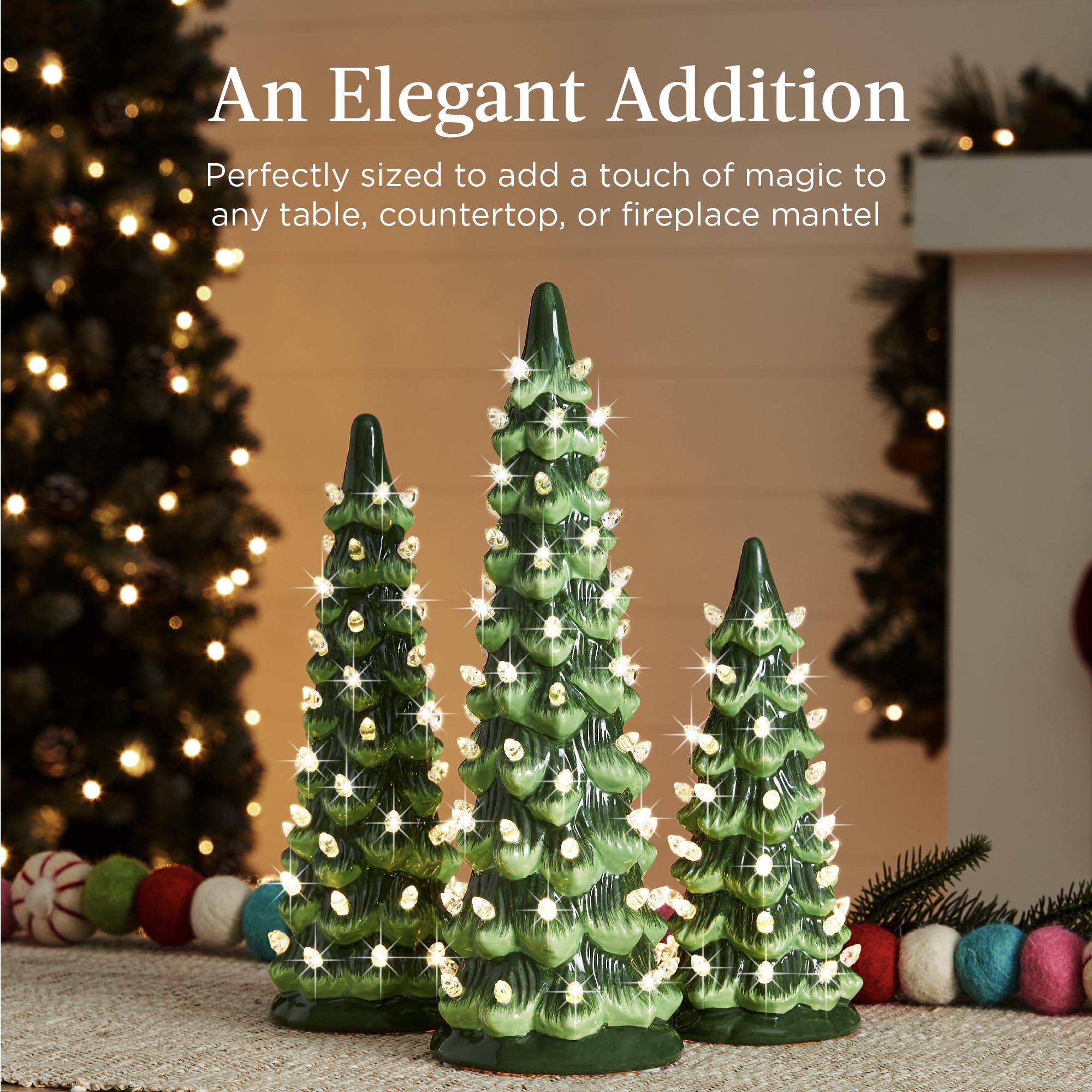 Best Choice Products Set of 3 Ceramic Christmas Trees, Pre-Lit Hand-Painted Tabletop Holiday Decoration w/Warm White Bulbs LED L