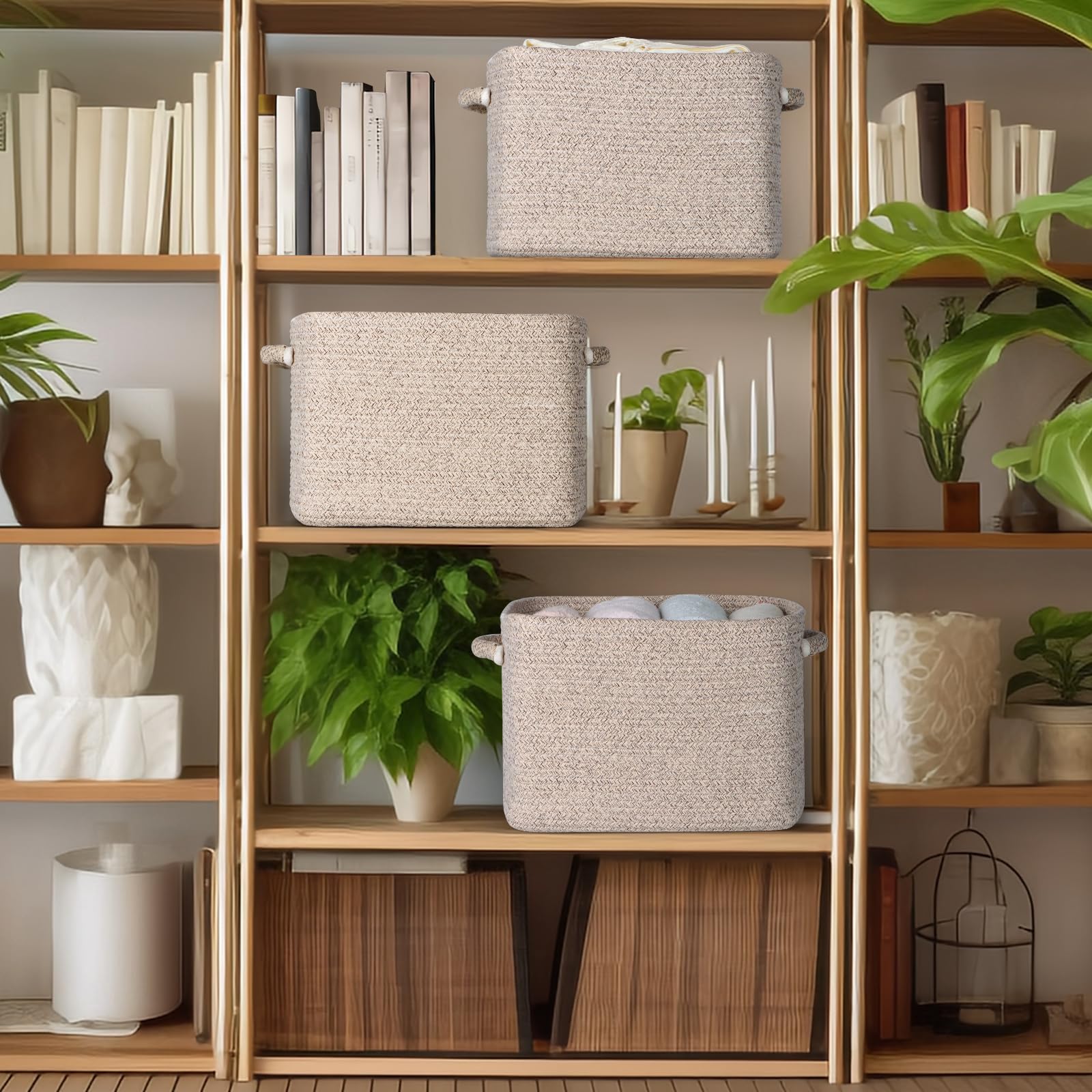 Kntiwiwo Storage Baskets For Organizing 15   X11   X10    Rope Storage Baskets For Shelves With Handles, Decorative Closet Baske