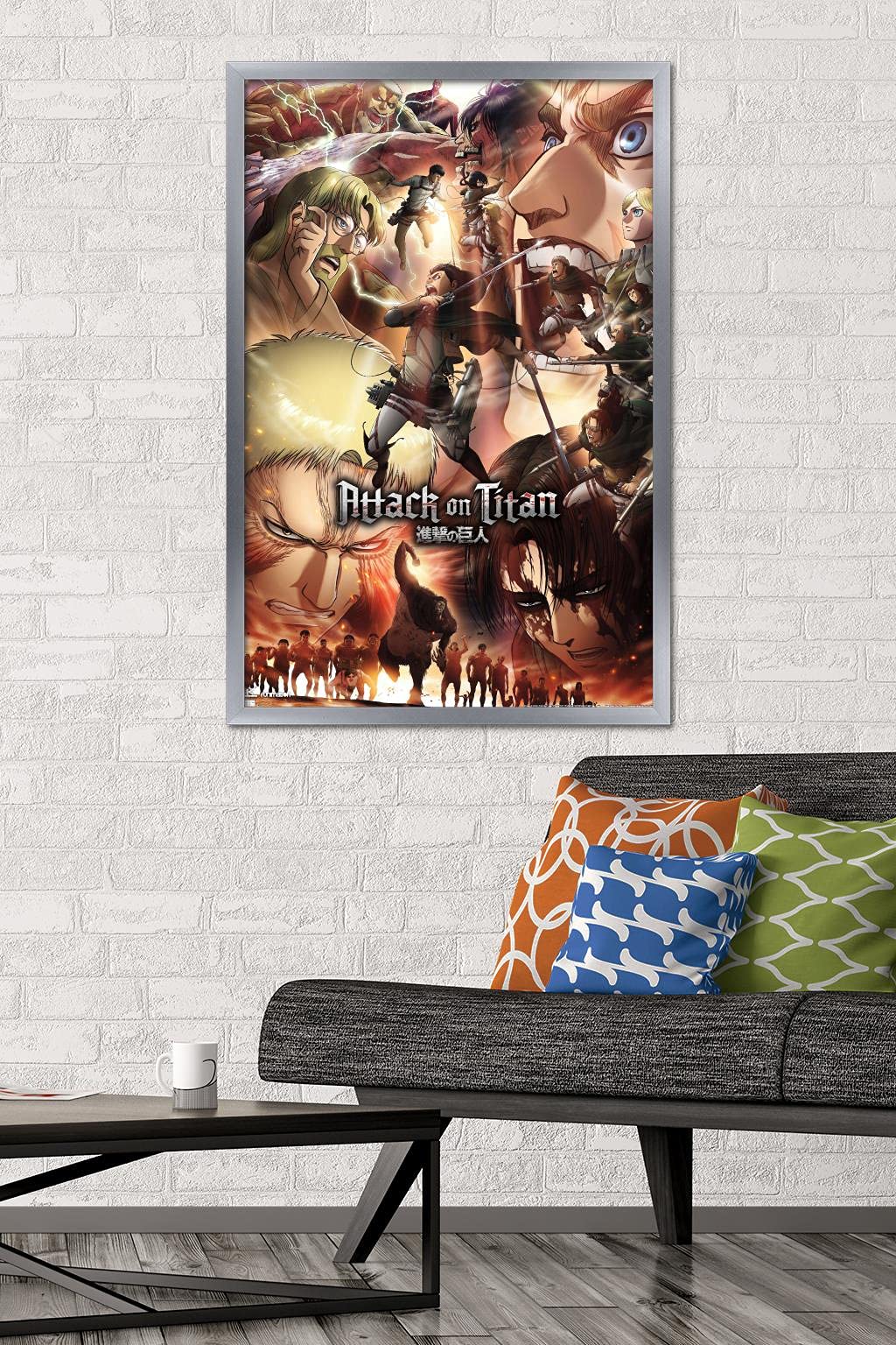 Trends International Attack On Titan: Season 3 - Key Art Wall Poster, 22.37'' X 34.00'', Silver Framed Version