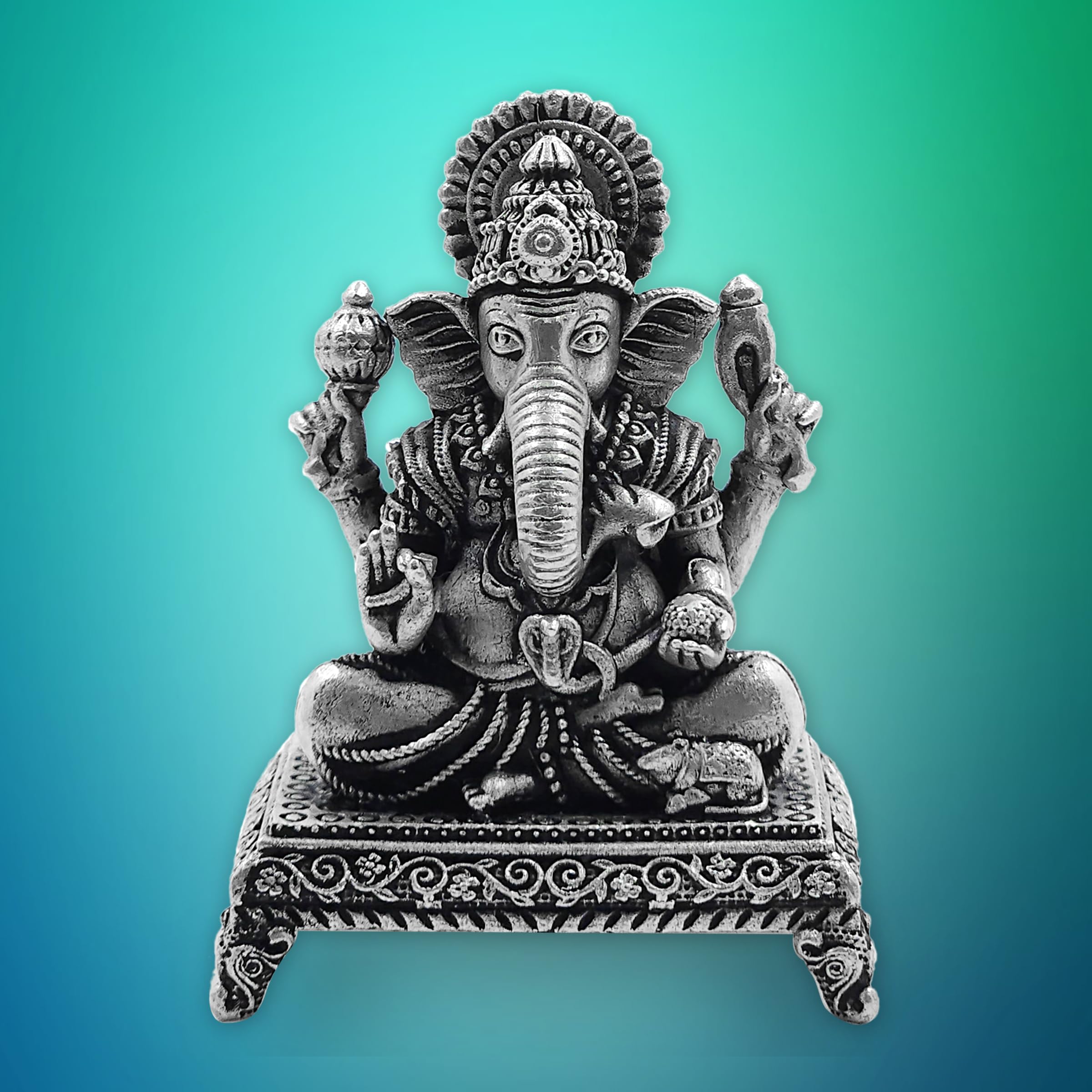 Maa Silver Pure Silver Lord Ganesh/Ganpatiji Semi-Solid Idol/Murti With Paat & Antique Oxidized Finish Perfect For Pooja/Puja &