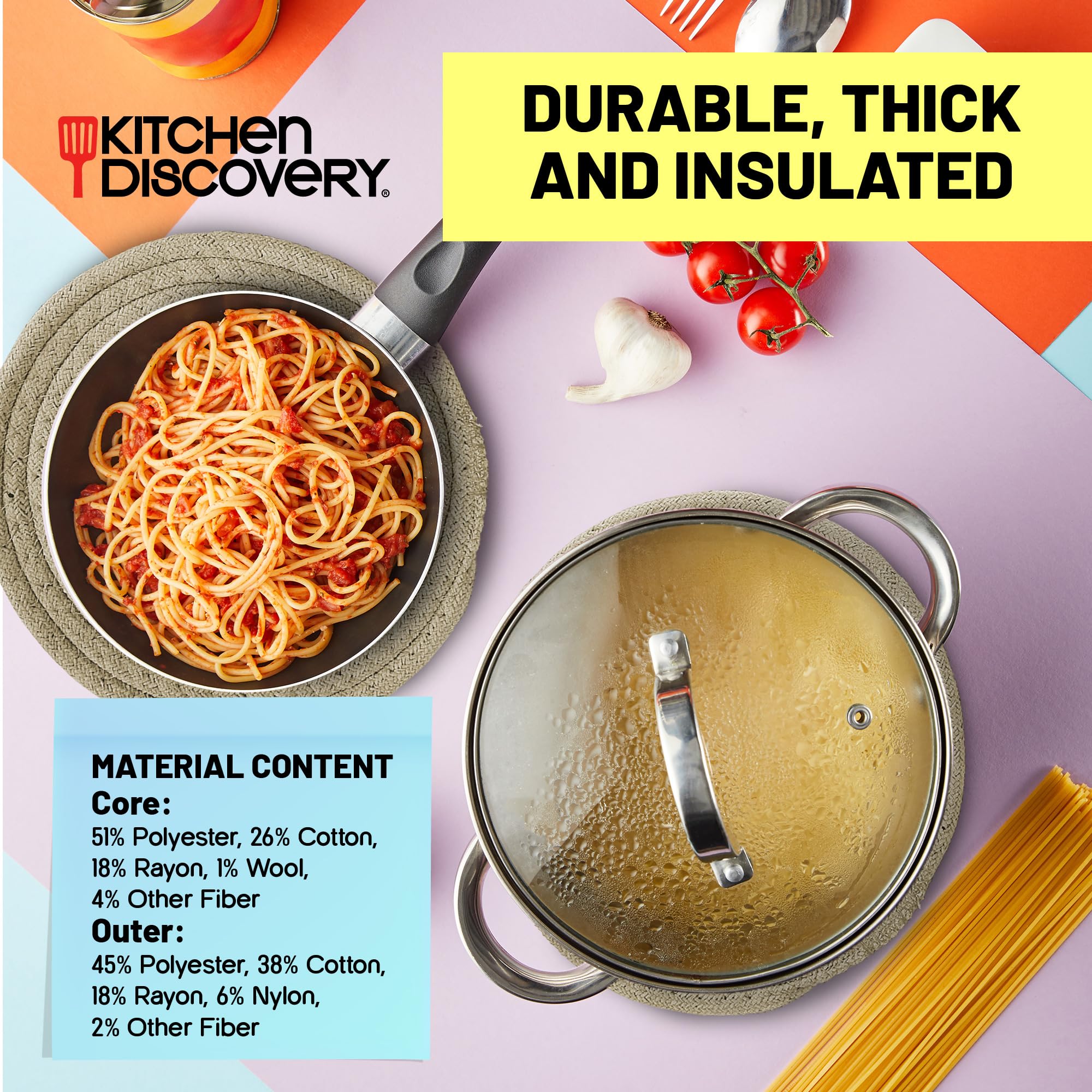 Trivets For Hot Pots And Pans - Kitchen Discovery 8'' Chenille Trivets - Set Of 3 Large Woven Hot Pan Holders. Decorative Dining