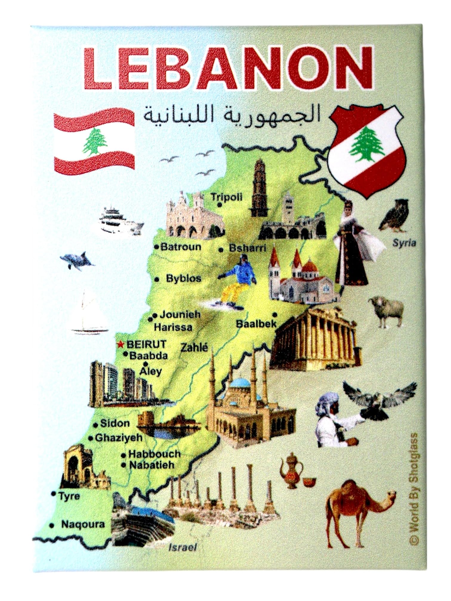 Lebanon Graphic Map and Attractions Souvenir Fridge Magnet 2.5 X 3.5