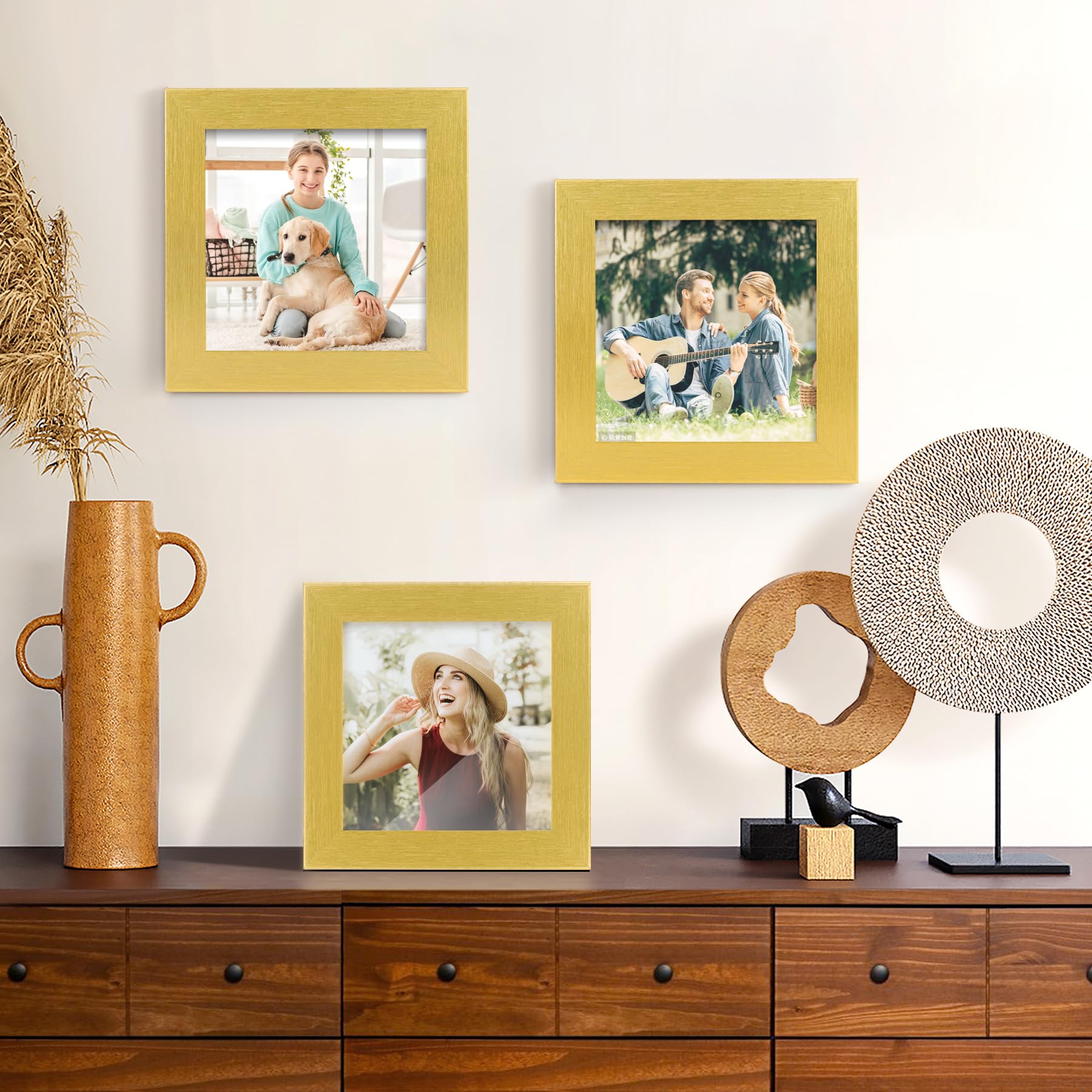 TOFOREVO Picture Frames 4x4 Set of 2 Distressed Gold Wood Grain Photo Frame for Gallery Wall Mounting or Tabletop Display