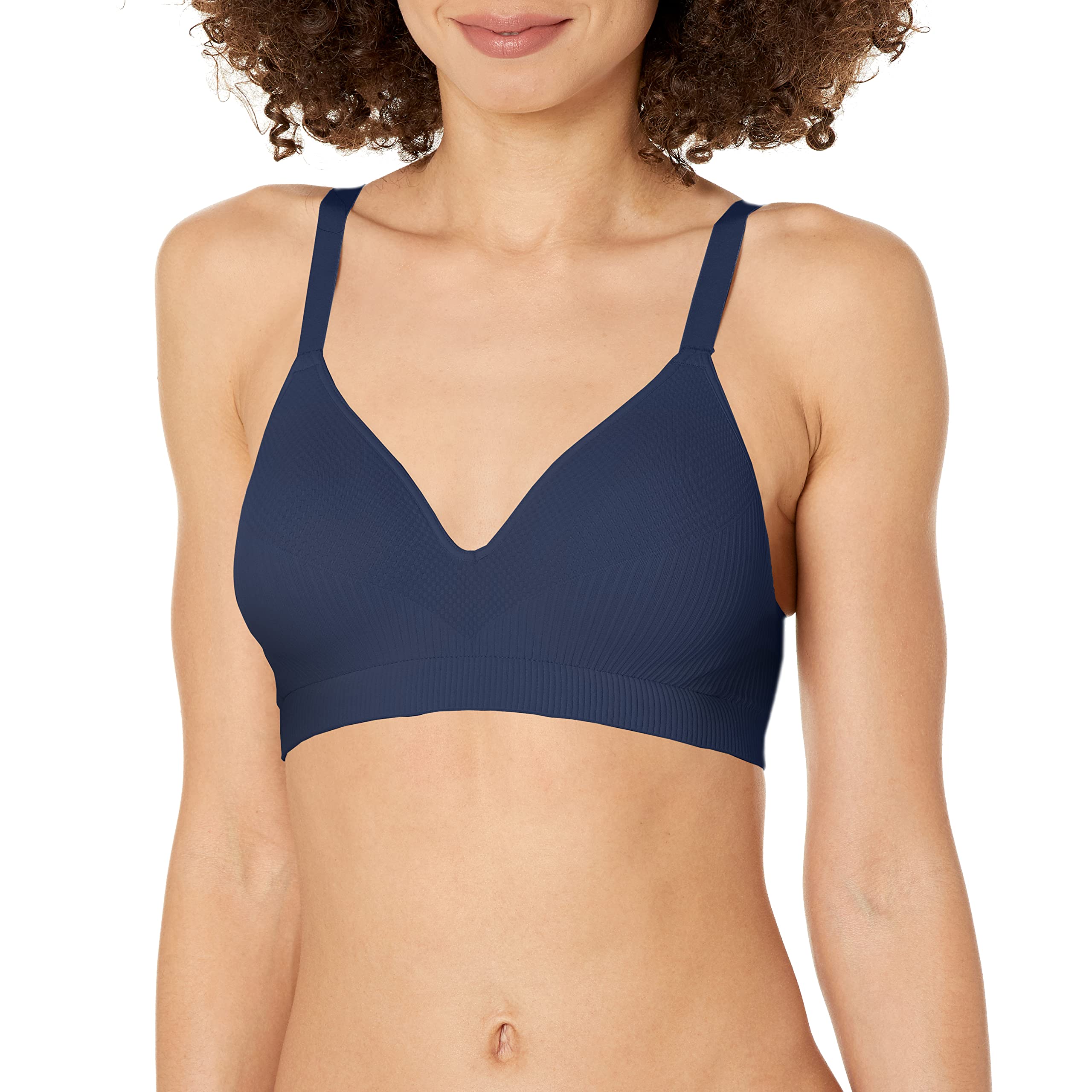Hanes Womens Perfect Coverage Wireless Bra With Foam, Comfortflex Fit, Smart Sizes S-3Xl, In The Navy Rib, Large