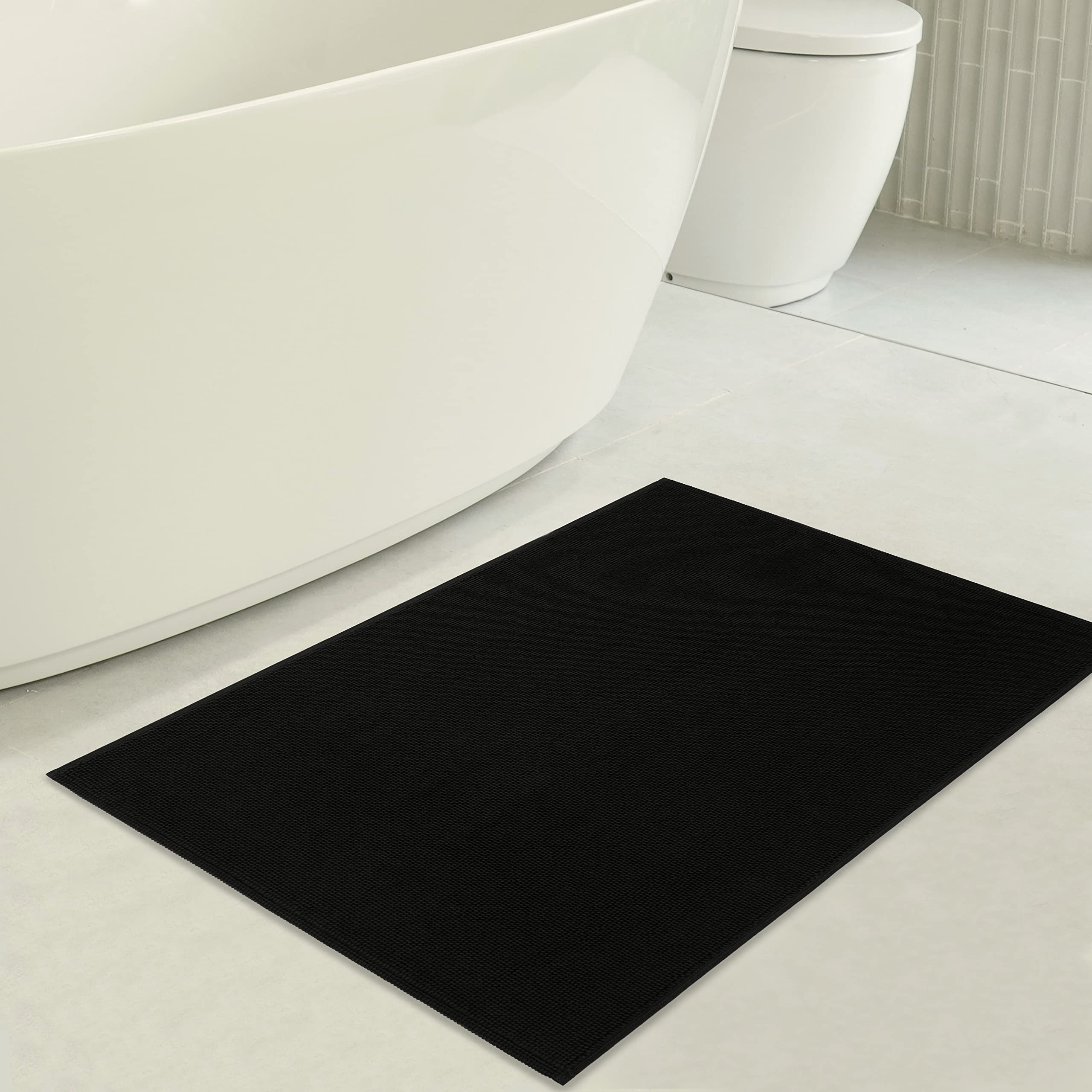American Soft Linen Bath Rug, 20 In 34 In 100% Cotton Bath Mats Rugs For Bathroom, Non Slip Washable Shaggy Form Area Rugs, Blac