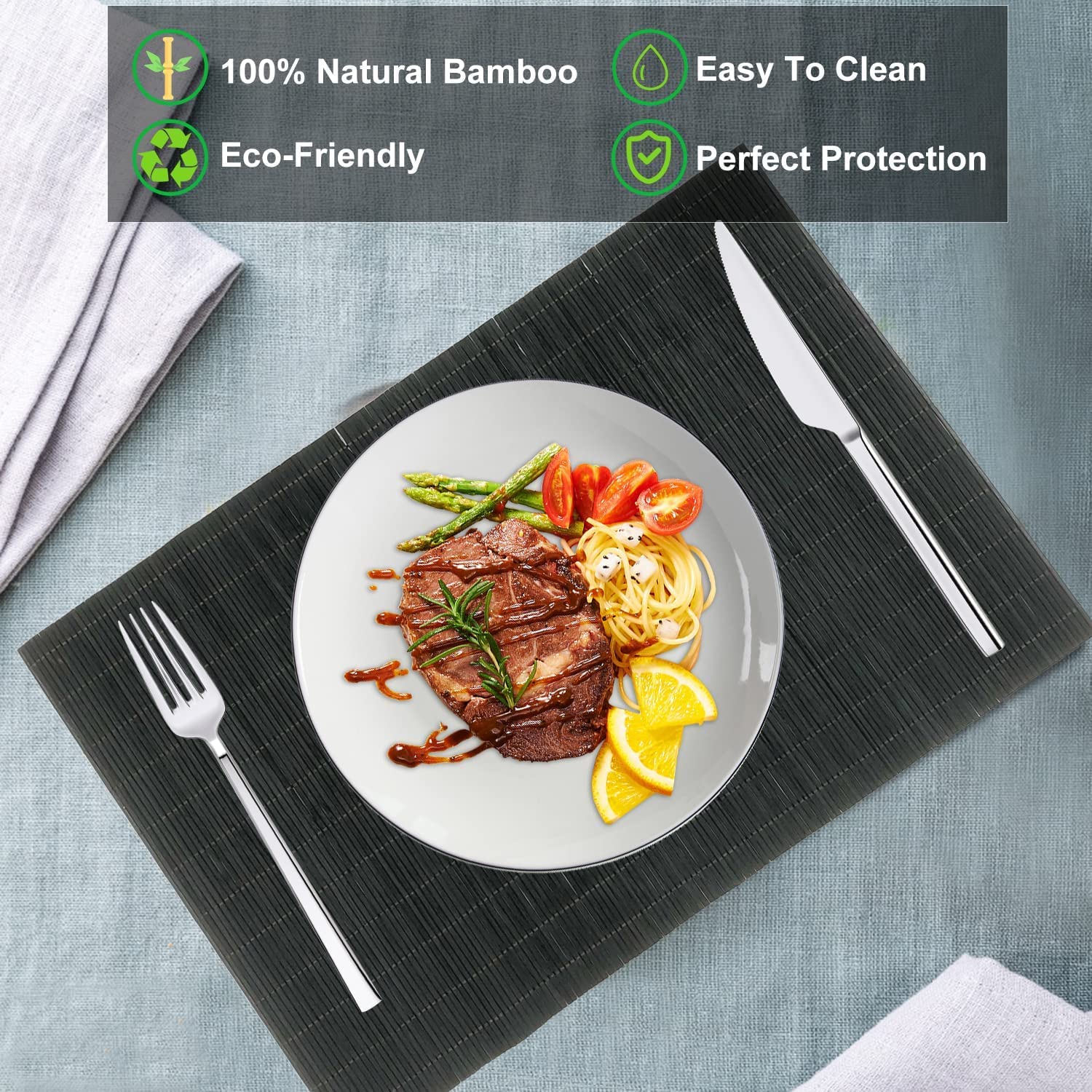 Andstar Set Of 12 Pcs Bamboo Placemats Natural Anti-Slip Bamboo Placemats Washable Heat-Resistant Table Mats For Dining Room And