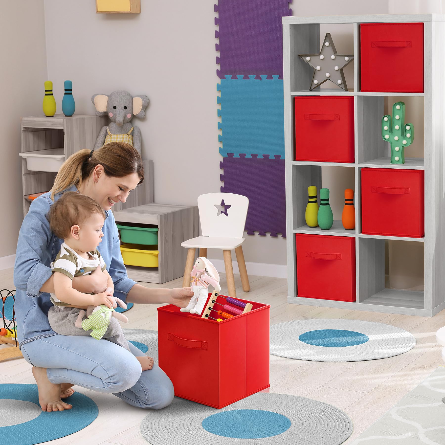 Sorbus Foldable Storage Cubes - 6 Fabric Baskets For Organizing Pantry, Shelf, Toy Box, Cubby, Closet Organizer - 11 Inch Collap