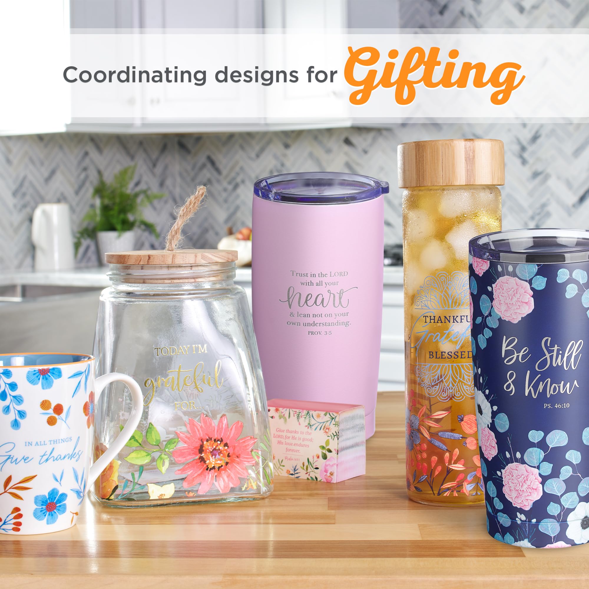 Christian Art Gifts Stainless Steel Double-Wall Vacuum Insulated Travel Mug 18 Oz Navy Blue With Pink Floral Tumbler With Lid Fo