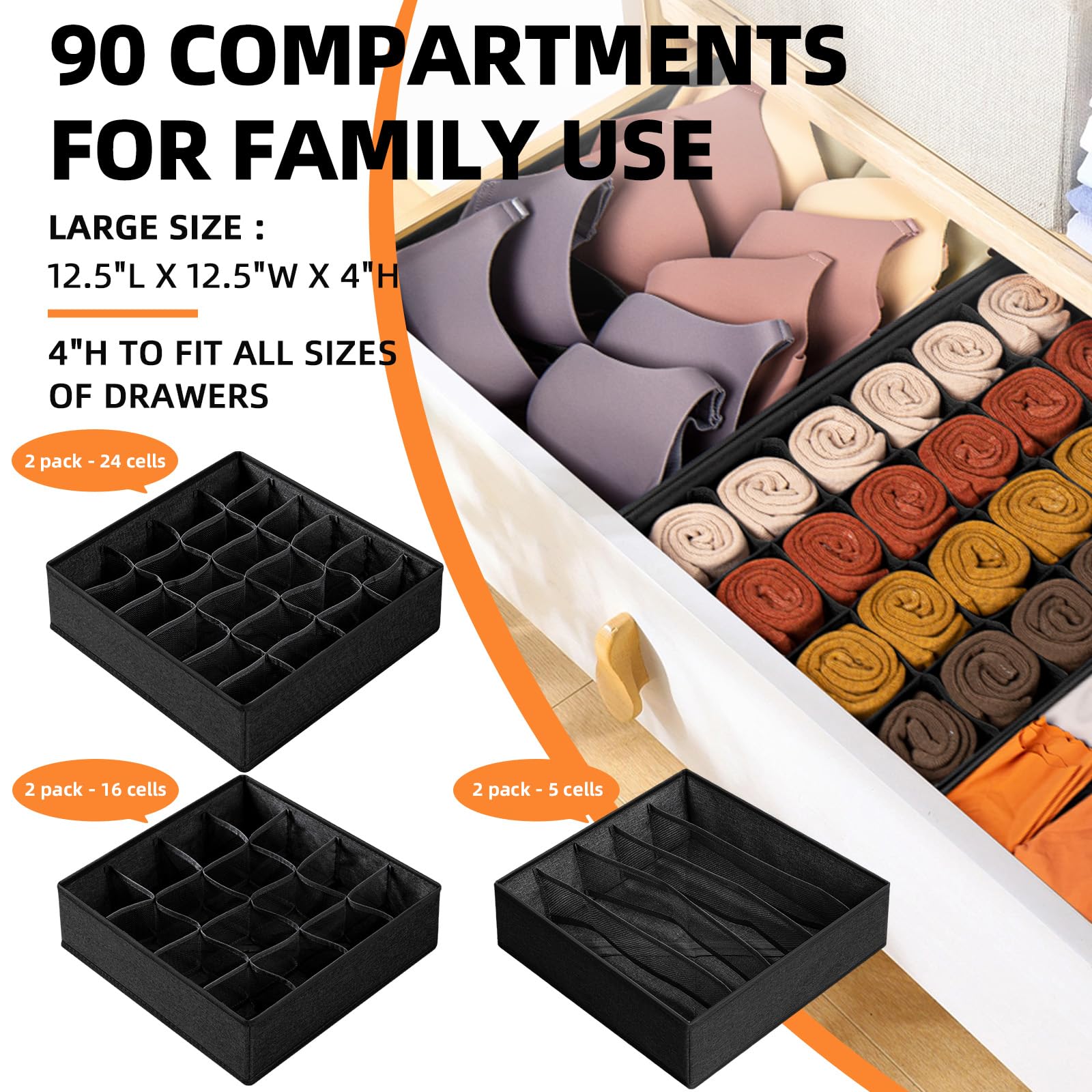 Criusia 6 Pack Sock Underwear Drawer Organizer Dividers - Dresser Organizer for Baby Clothes - Closet Organizers and Storage for