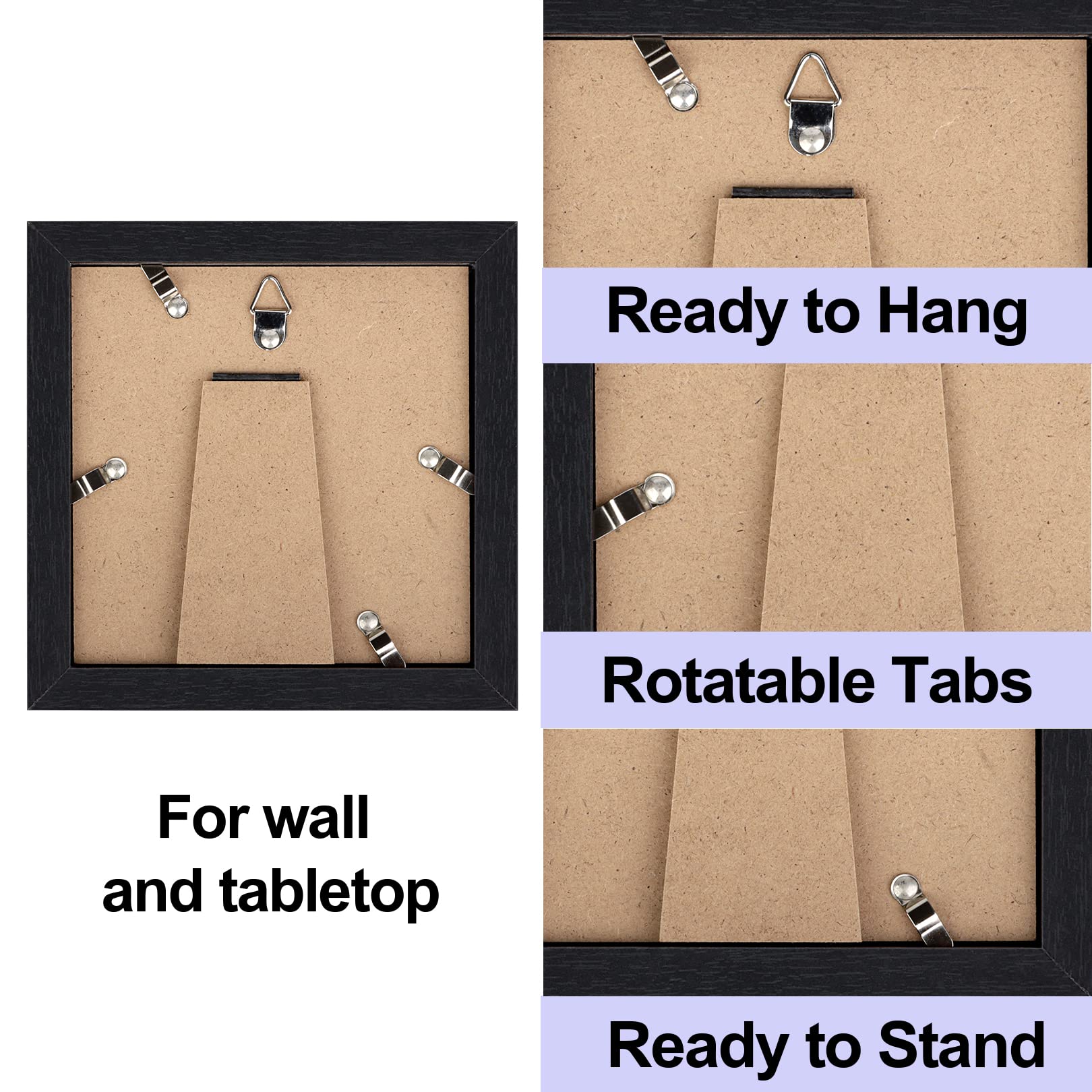 TOFOREVO 5x5 Picture Frames Set of 6 Black Wood Grain Photo Frame for Gallery Wall Mounting or Tabletop Display