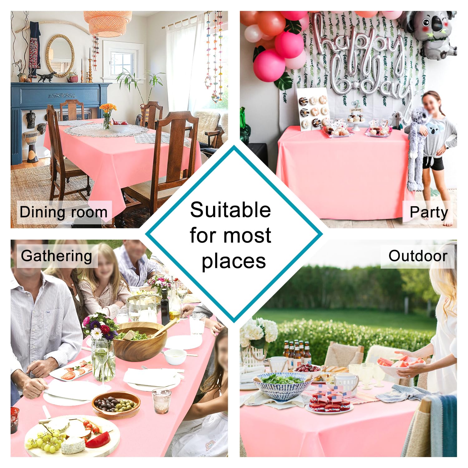 Hiasan Rose Pink Rectangle Tablecloth - Waterproof Washable Polyester Christmas Fabric Table Cloth For Buffect Dining Birthday P