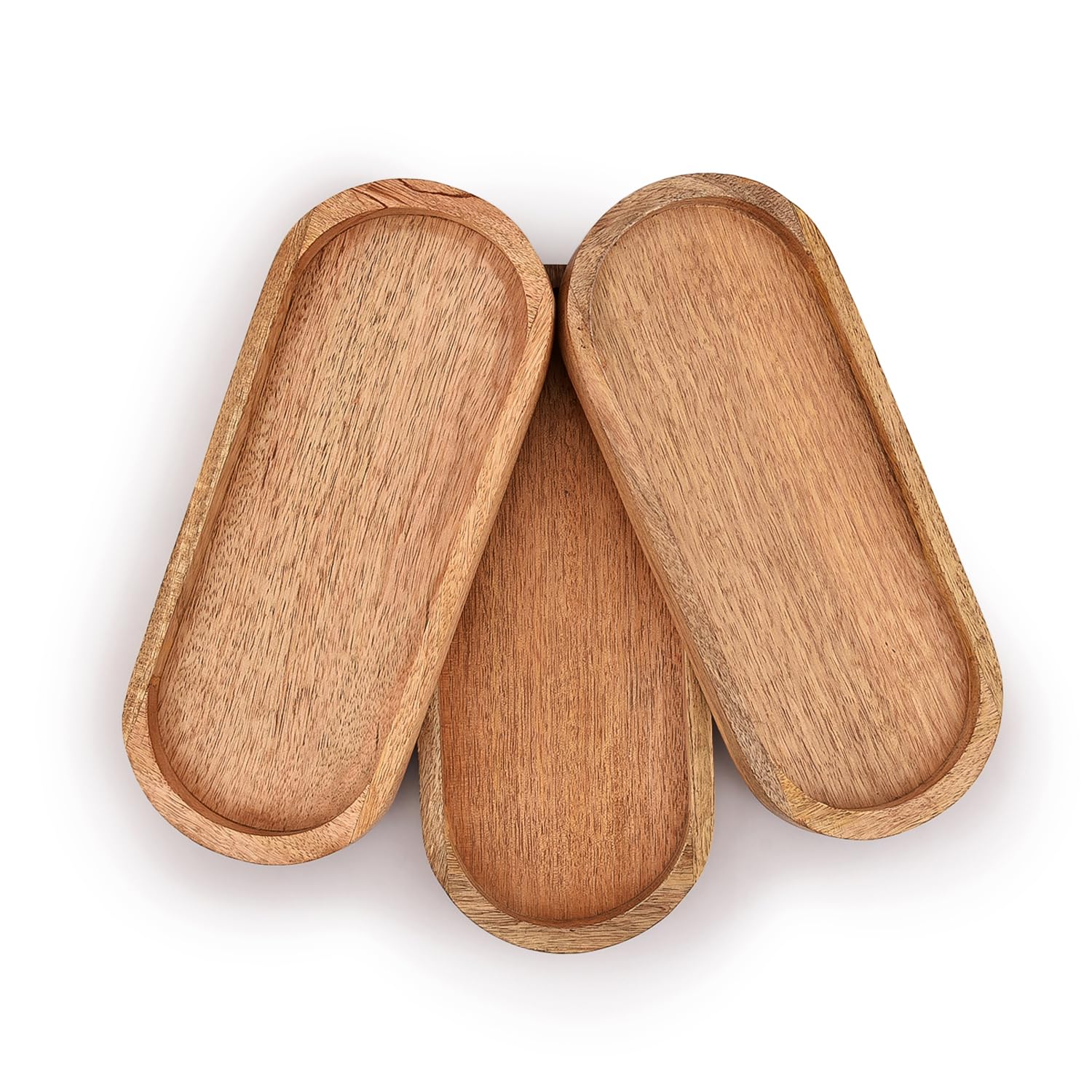 Samhita Mango Oval Wood Tray Set Of 3 Perfect For Food Holder/Bbq, Serve Cheese, Sushi, Holiday Snacks, And More. (12'' X 5'' X