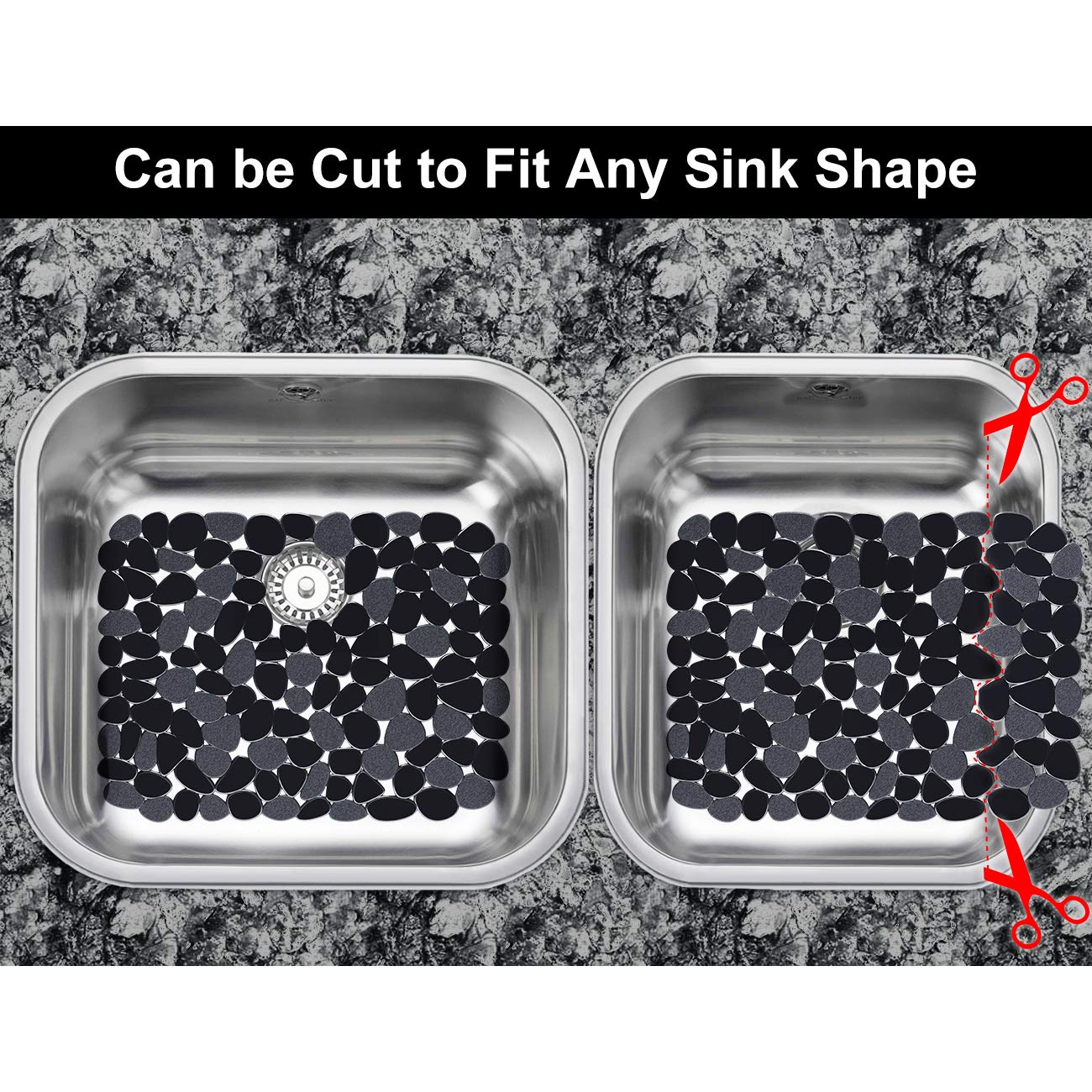 Bligli Pebble Sink Mat 2 Pack - PVC Sink Protectors, 15.7 x 11.8 inch, Black for Kitchen Sinks, Dish Drying Mat