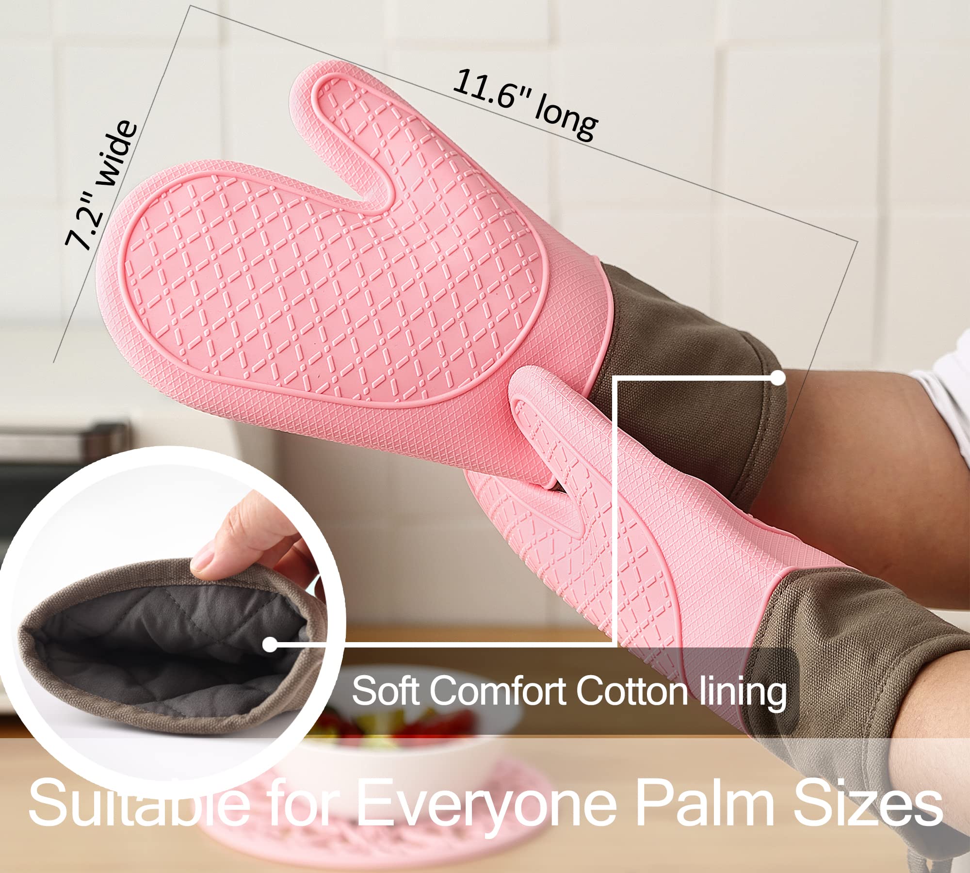 Domonic Home Oven Mitts And Pot Holders Sets, Silicone Oven Mitts Heat Resistant 600F, Oven Mitt Set Soft Lining Good Grip, Oven