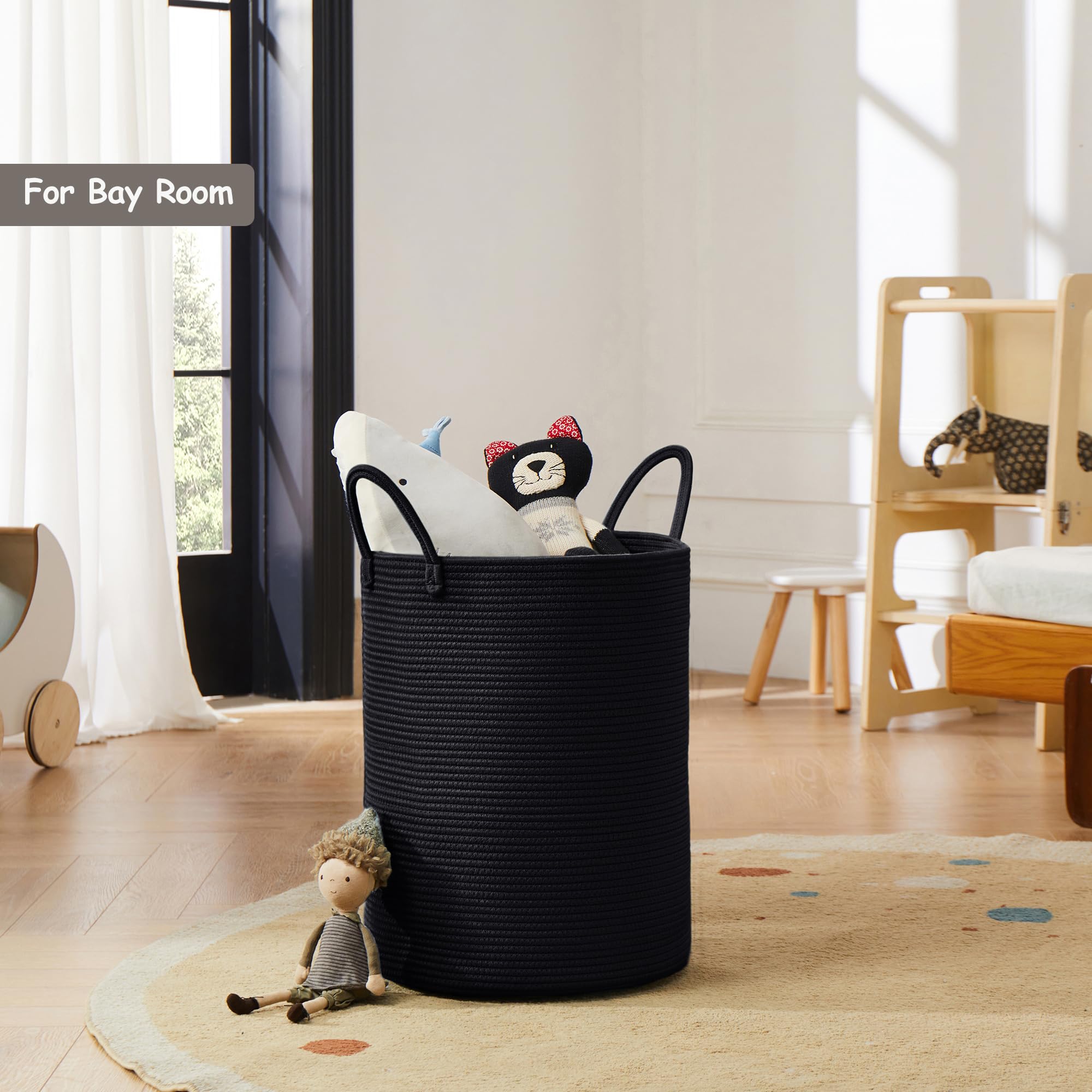 Mojoscend Jute Woven Rope Laundry Hamper Basket, 62L Tall Hamper Basket For Blanket Storage, Nursery Clothes Hamper For Laundry