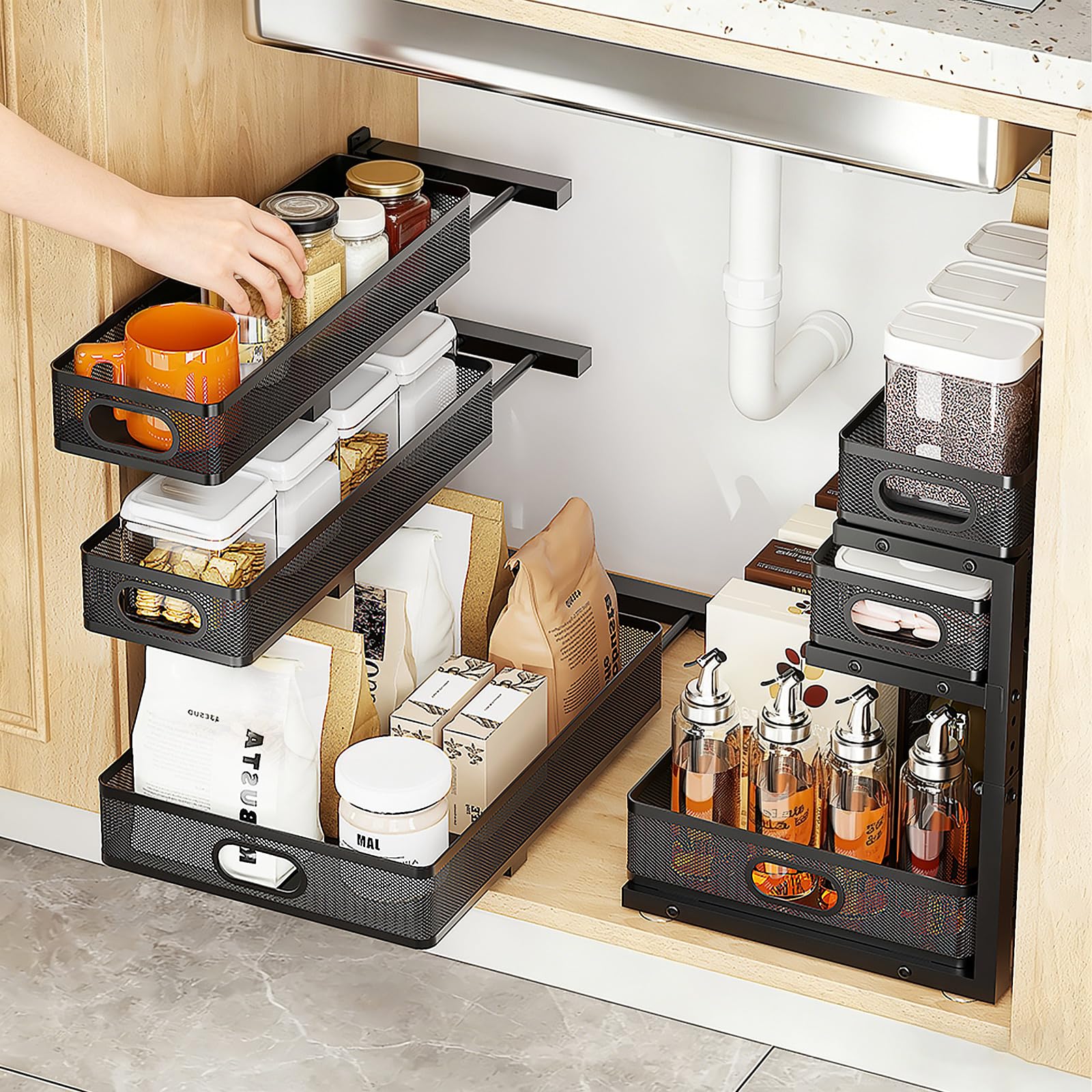 InstaPull Thickened Meta 3Tier Pull Out Under Sink Organizer 2 Pack