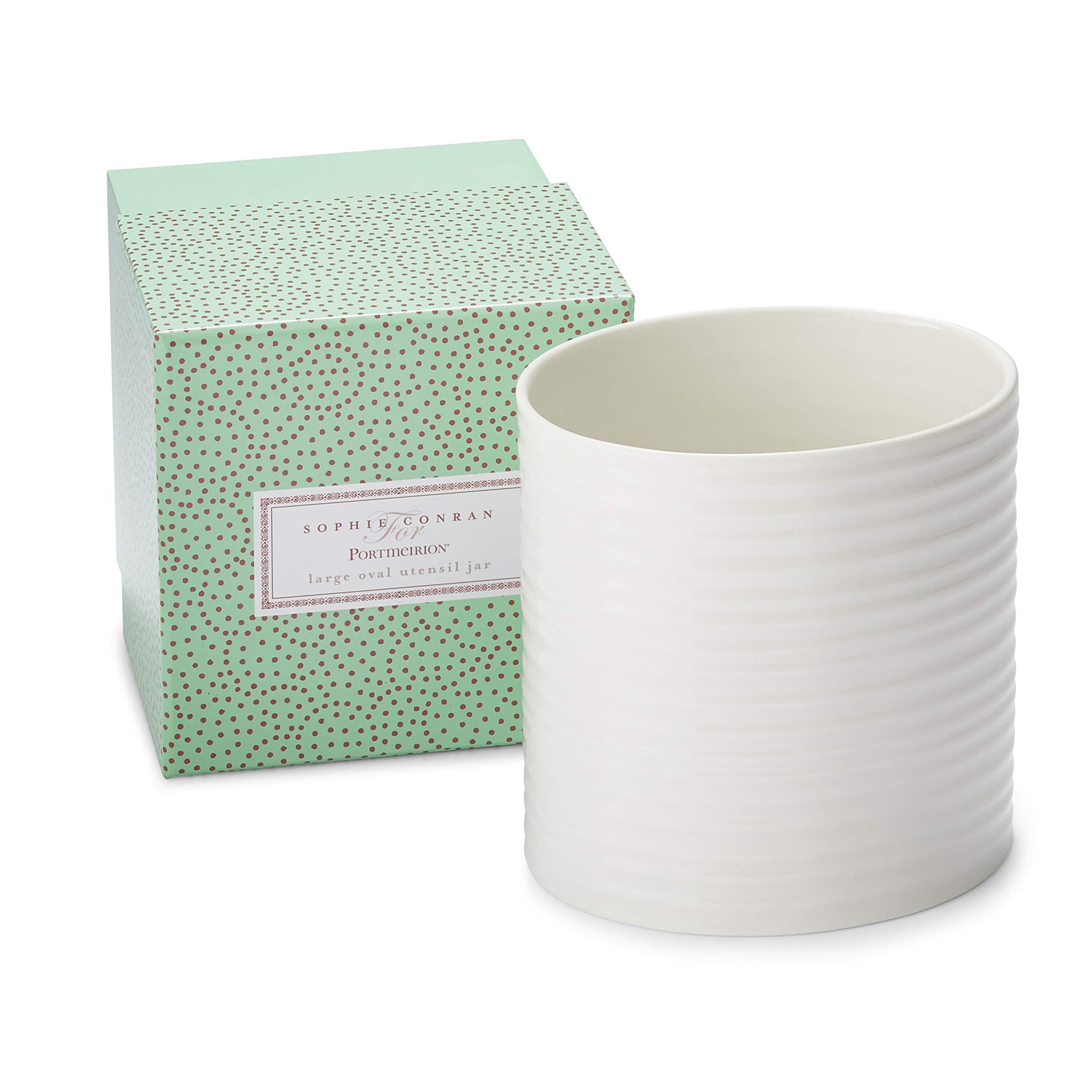 Portmeirion Sophie Conran White Oval Utensil Holder | 7.5 Inch Extra Large Utensil Crock For Kitchen Countertop And Home Decor |