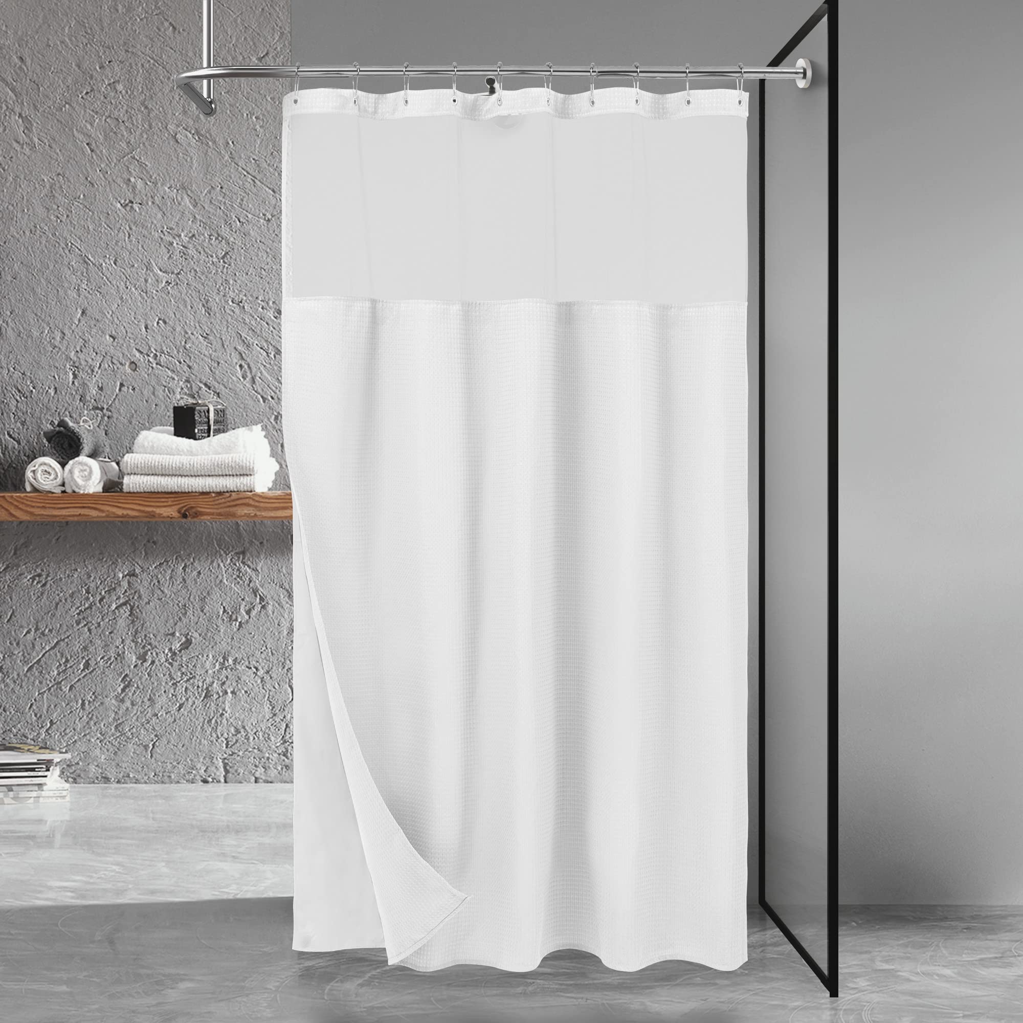N&Y Home Stall Waffle Shower Curtain With Snap-In Fabric Liner & Hooks Set - 54'' X 78'' Shower Stall Size, Hotel Style & Mesh T
