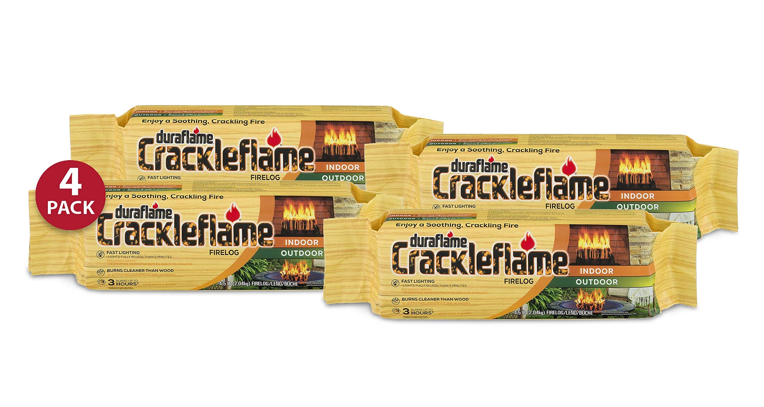 Duraflame Crackleflame 4.5Lb 3-Hr Indoor/Outdoor Firelog, 4-Pack