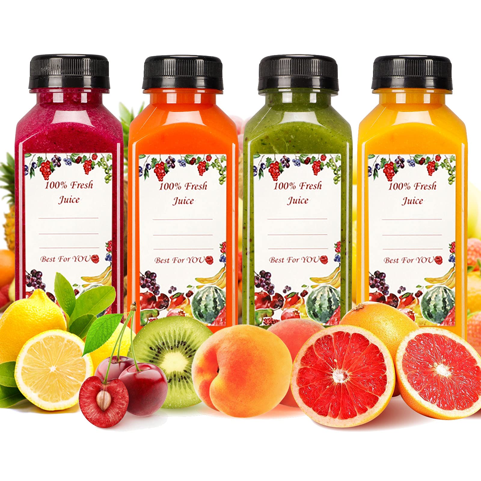 Superlele 20Pcs 12Oz Empty Plastic Juice Bottles With Caps, Reusable Water Bottles, Clear Bulk Drink Containers With Black Tampe