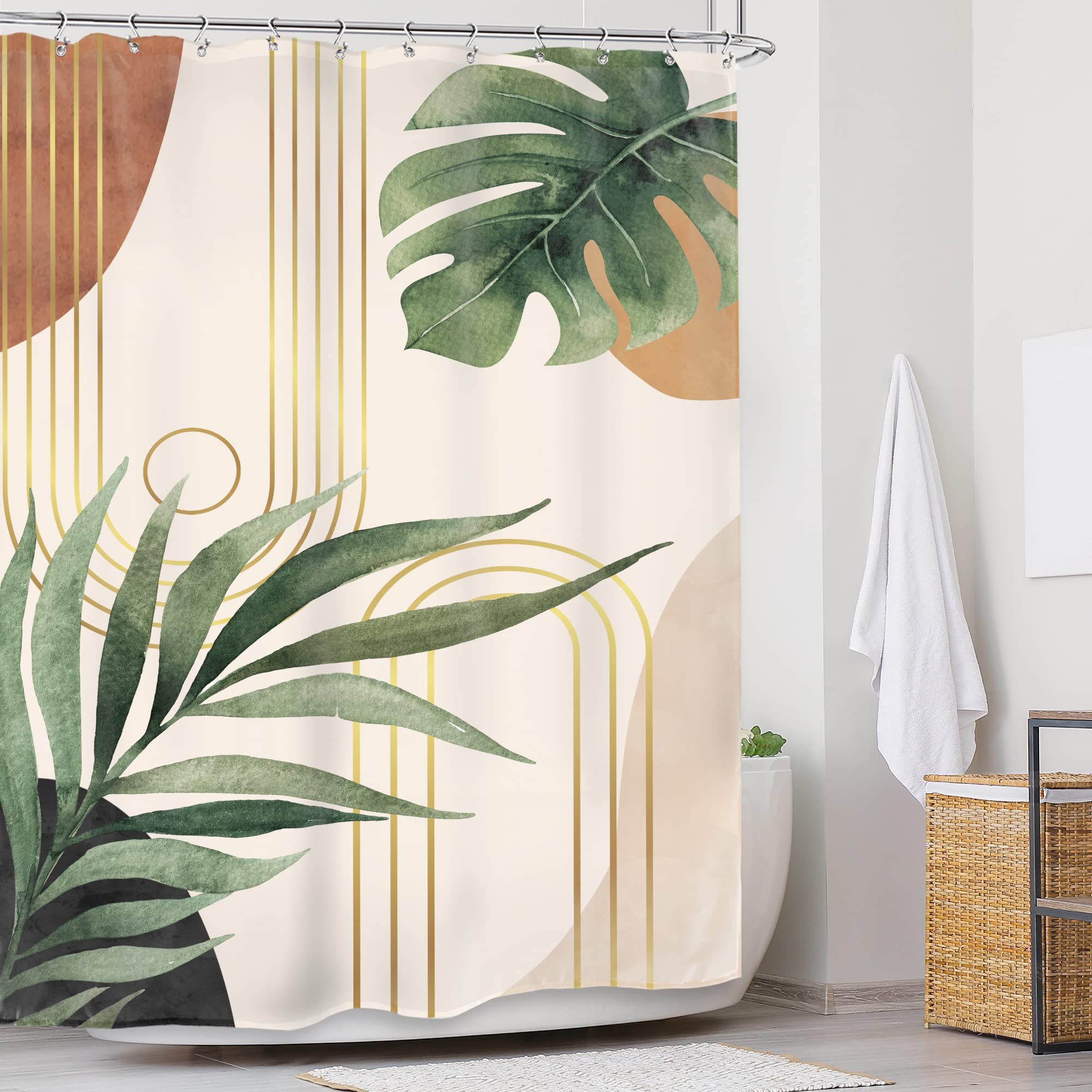Glawry Standing Mid Century Shower Curtain 54Wx78L Inches Stall Narrow Cute Boho Tropical Boho Palm Leaf Abstract Botanical Plan