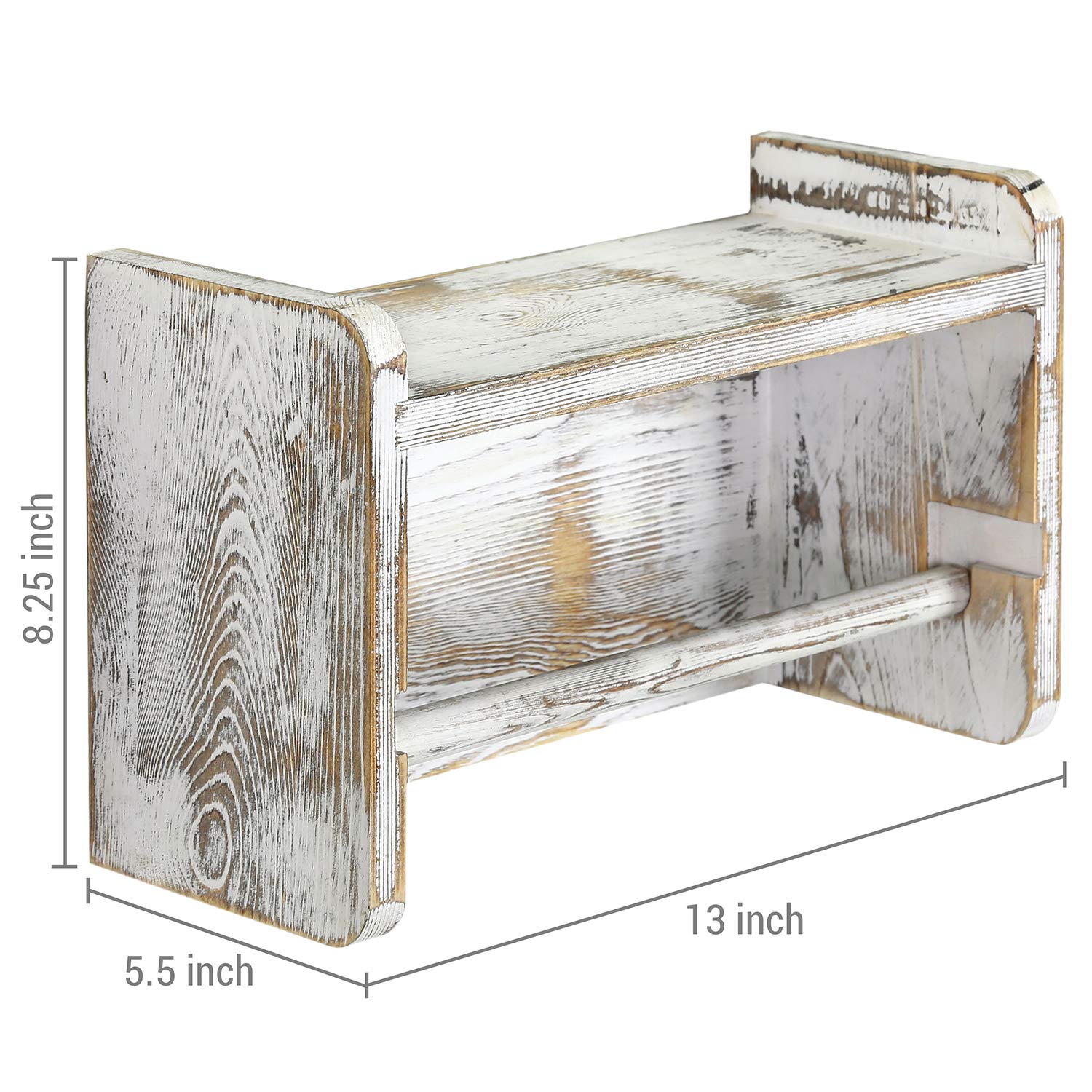 Mygift Paper Towel Roll Holder, Shabby Whitewashed Wood Farmhouse Wall Mounted Kitchen Napkin Dispenser Rack With Top Storage Sh