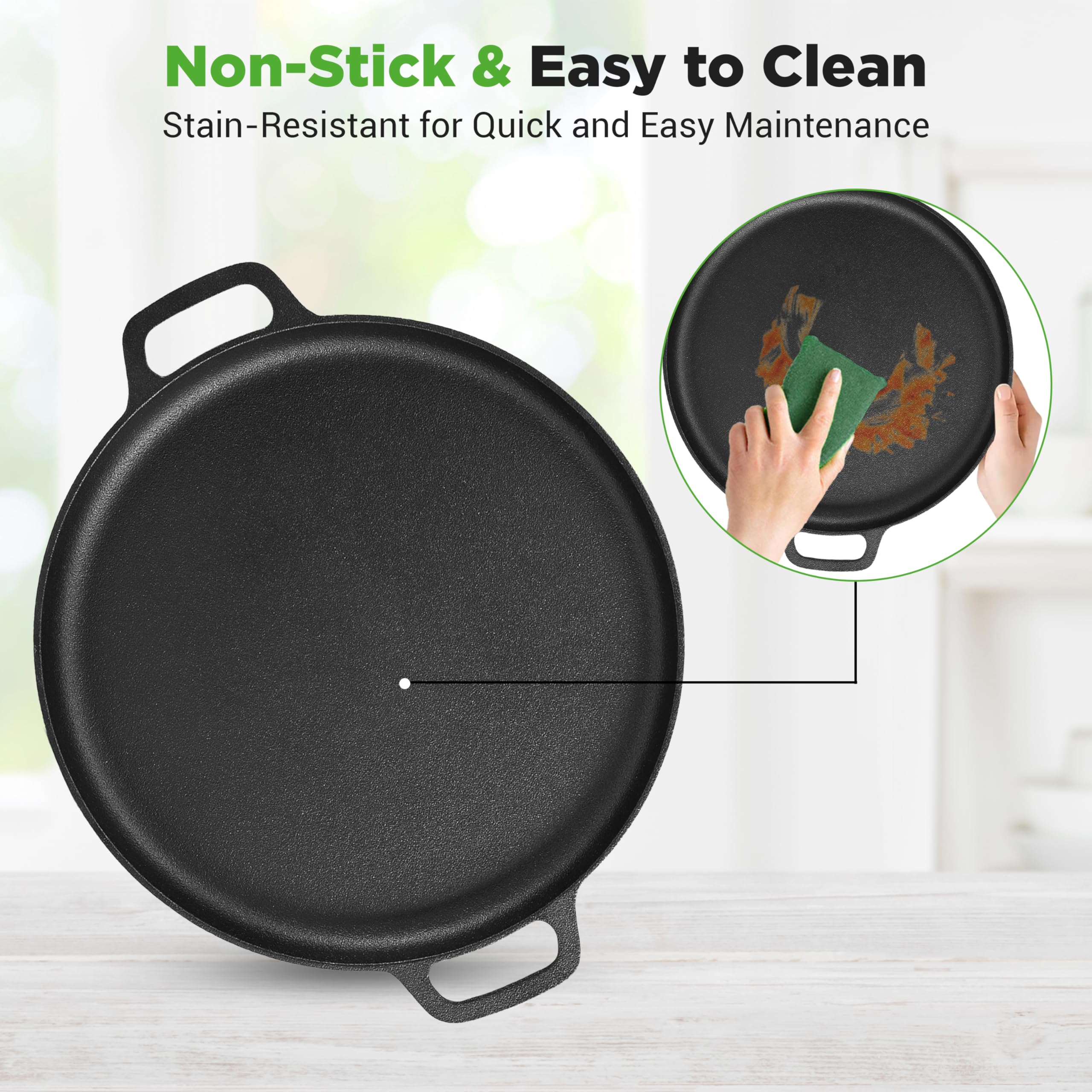 NutriChef 13-Inch Pre-Seasoned Cast Iron Pizza Pan with Handles - Black, Model NCCIPD, Ideal for Oven, Grill, Stove, and Campfires