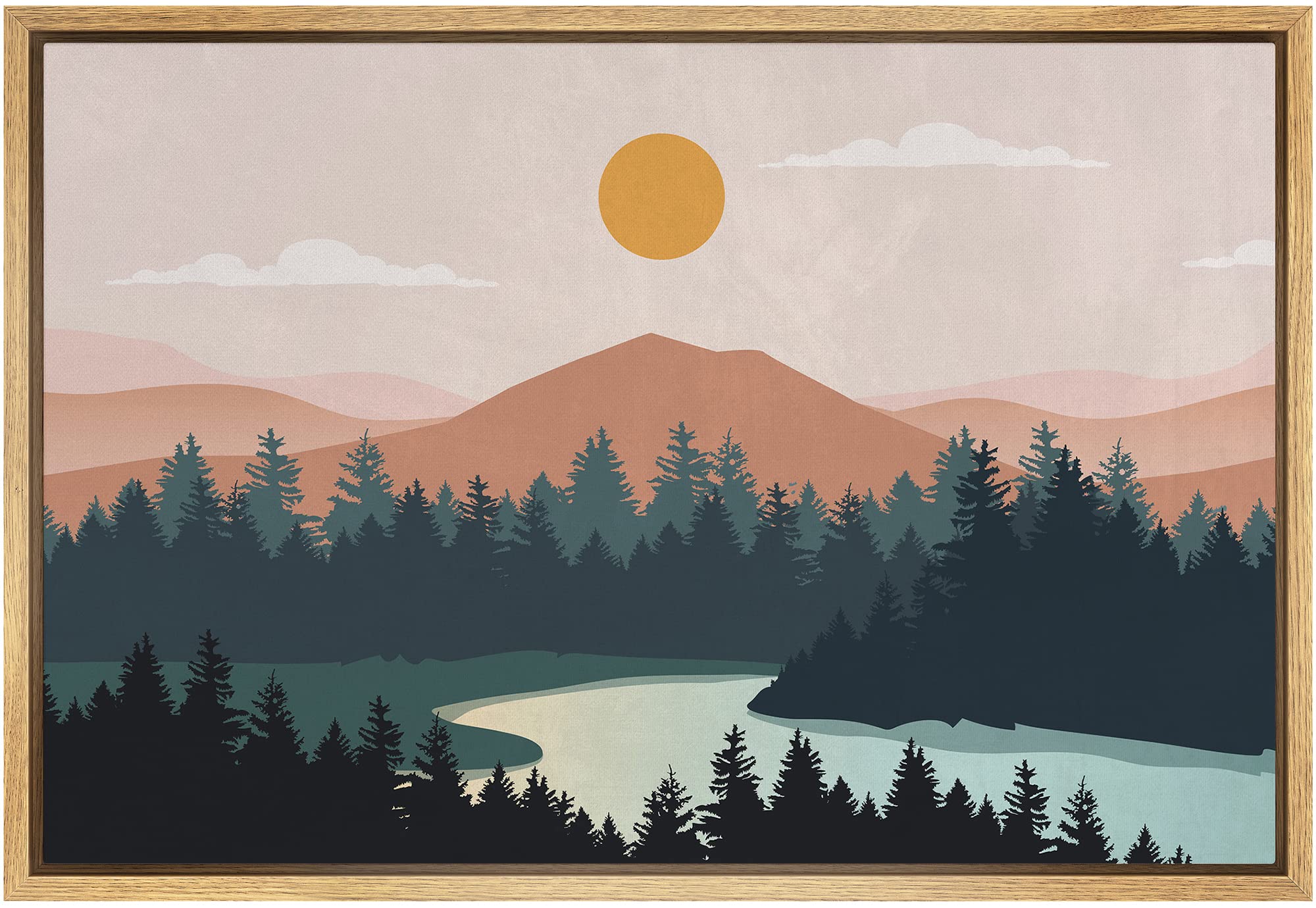 Signford Framed Canvas Print Wall Art Woodland Nursery Decor Geometric Pastel Mountain Range Nature Wilderness Modern Art Decora